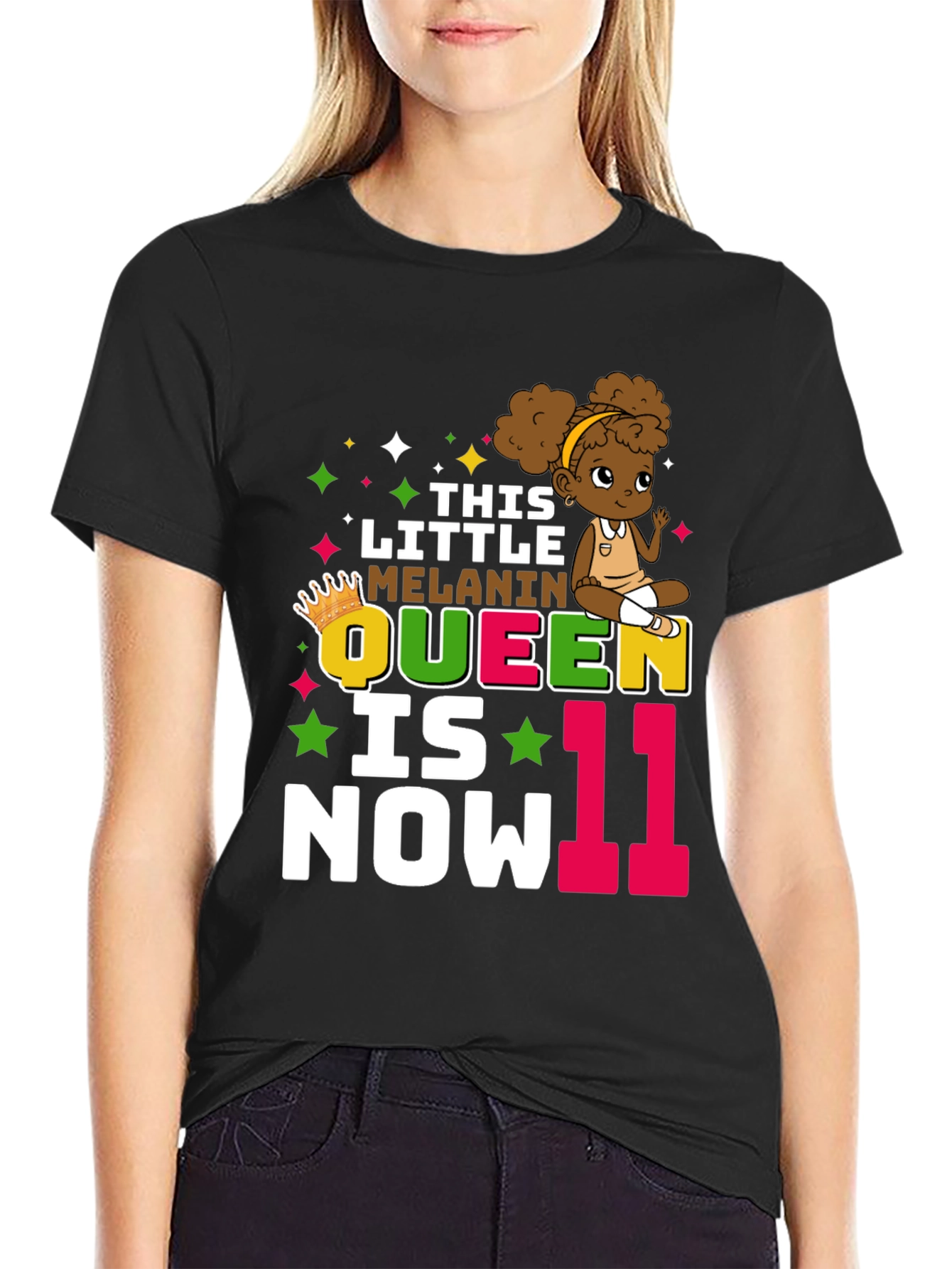 Black Little Melanin Queen 11th Birthday T-Shirt view 2