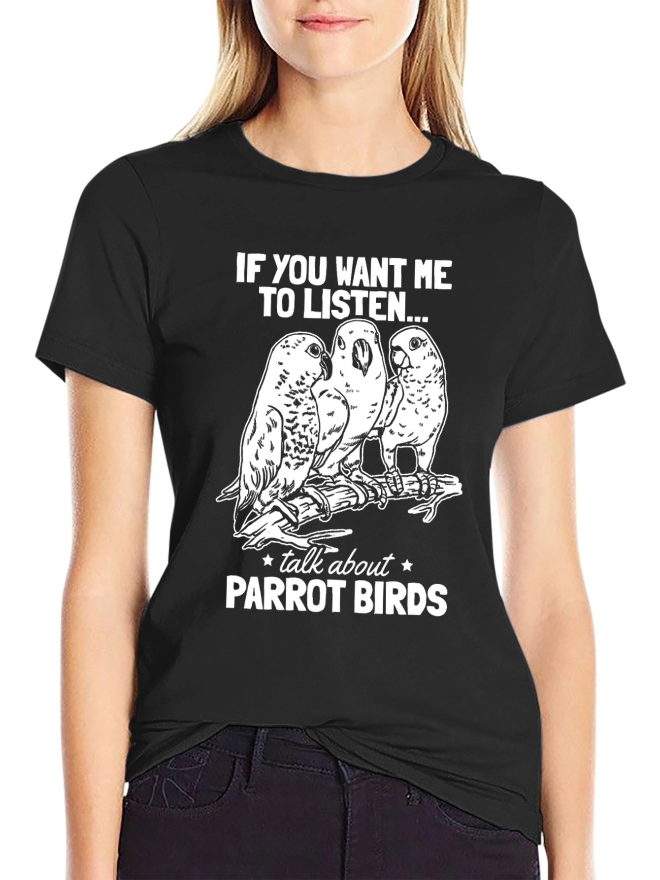 Black Parrot Birds Graphic Tee - Listen Up! view 2