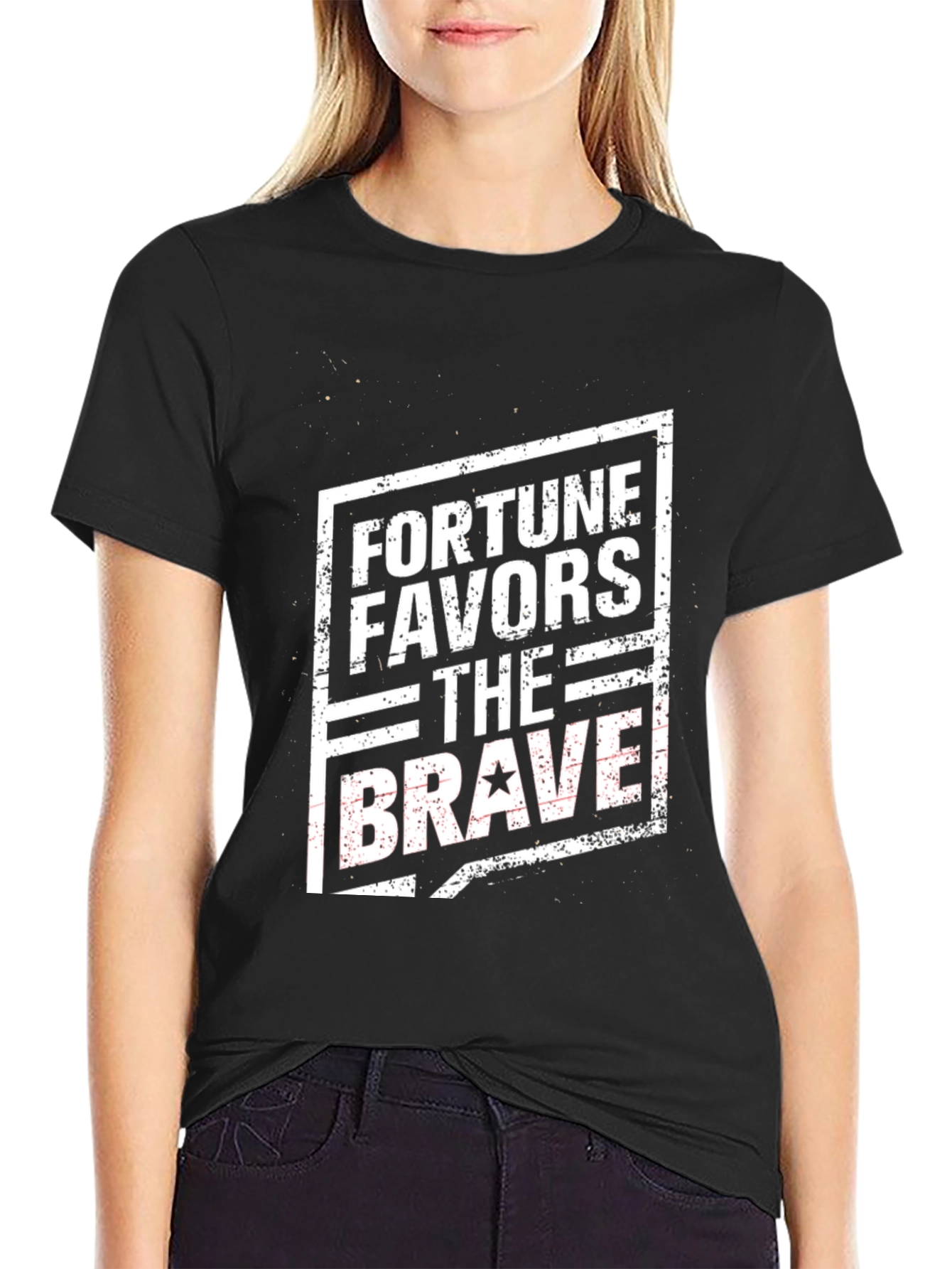 Black Fortune Favors The Brave Graphic Tee view 2