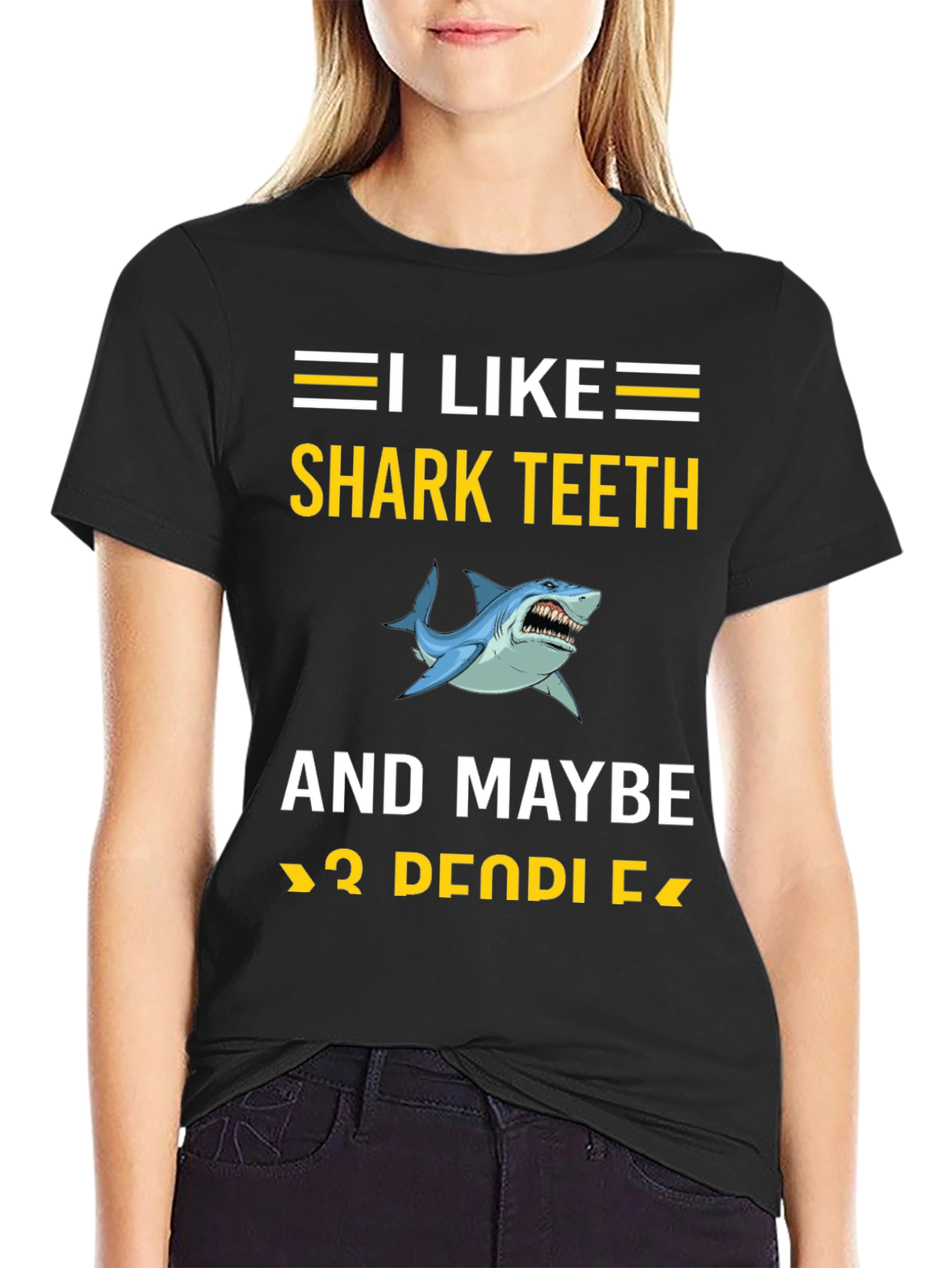 Black I Like Shark Teeth T-Shirt, Funny Shark Lover Tee view 2