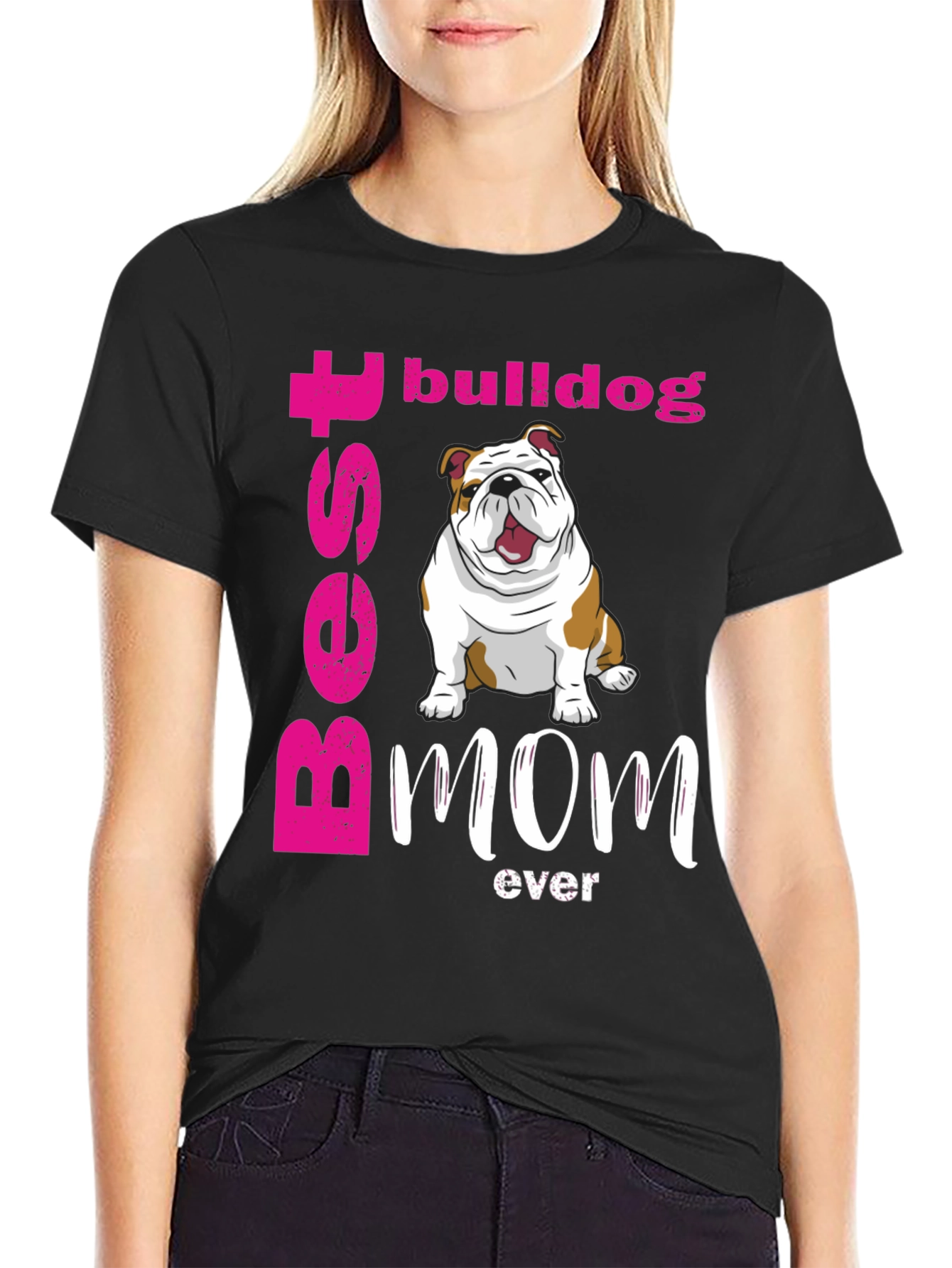 Black Best Bulldog Mom Ever T-Shirt - Cute Dog Graphic Tee view 2