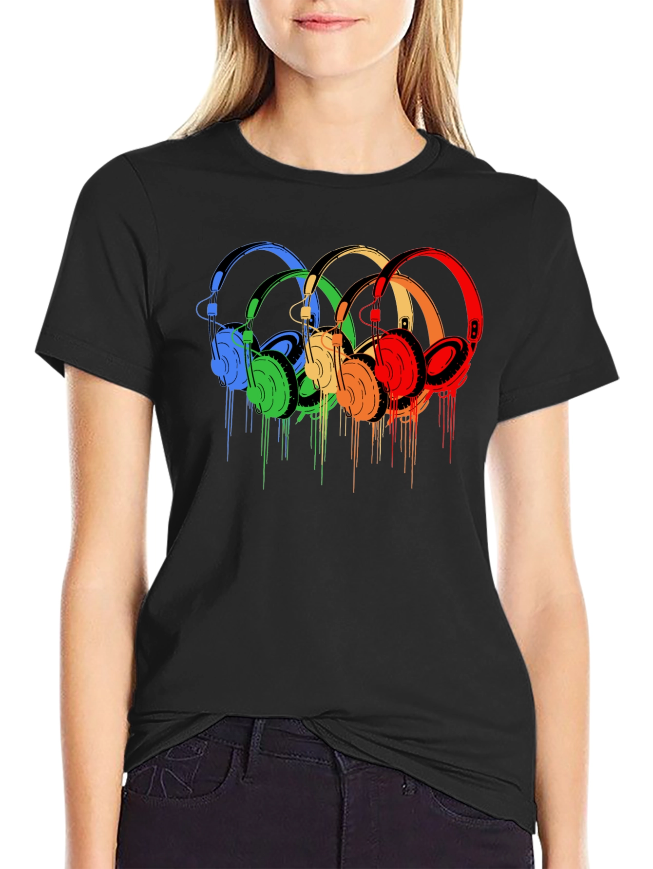 Black Rainbow Headphone Graphic Tee - Stylish Music Lover Shirt view 2