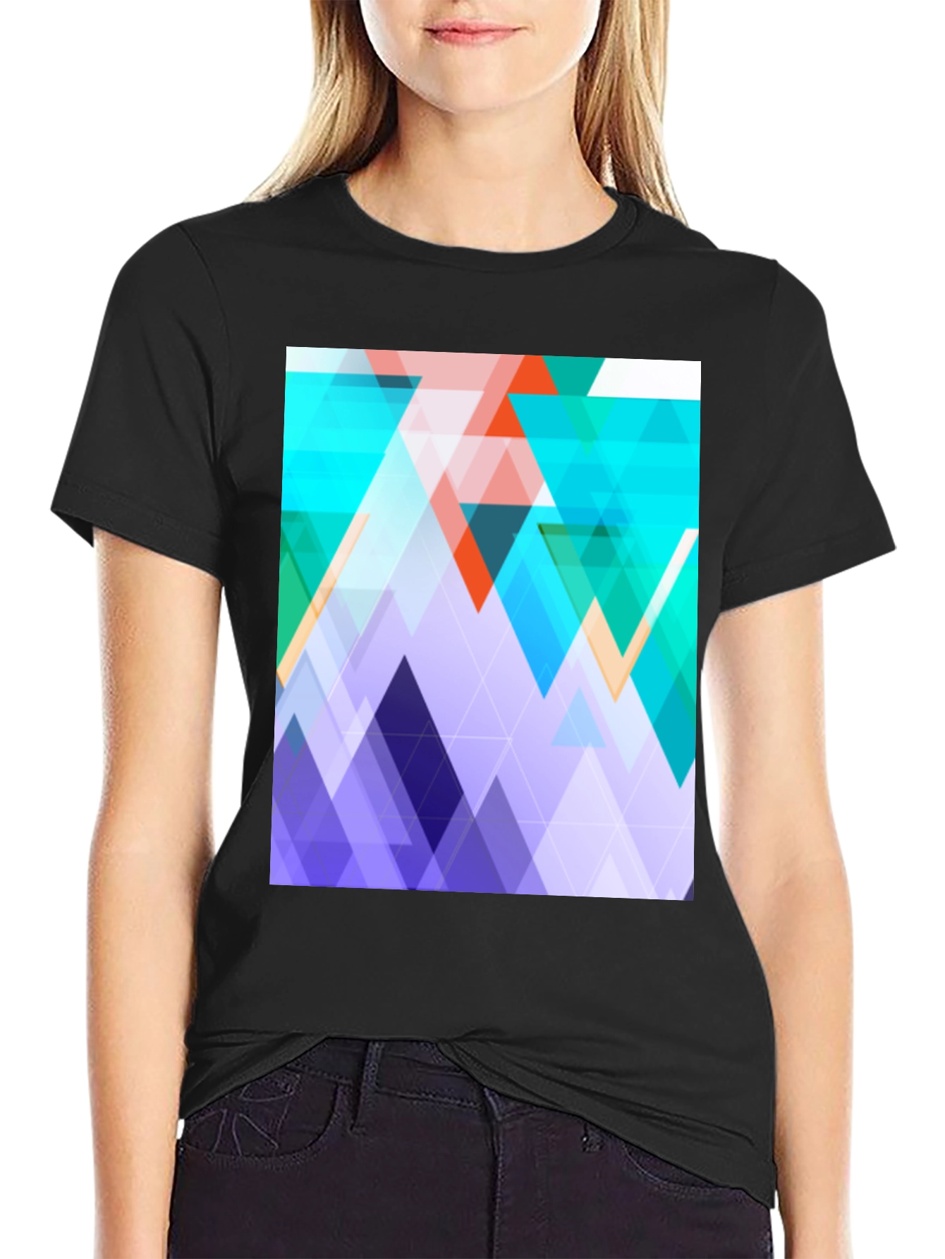 Black Geometric Triangle T-Shirt - Modern Abstract Design view 2
