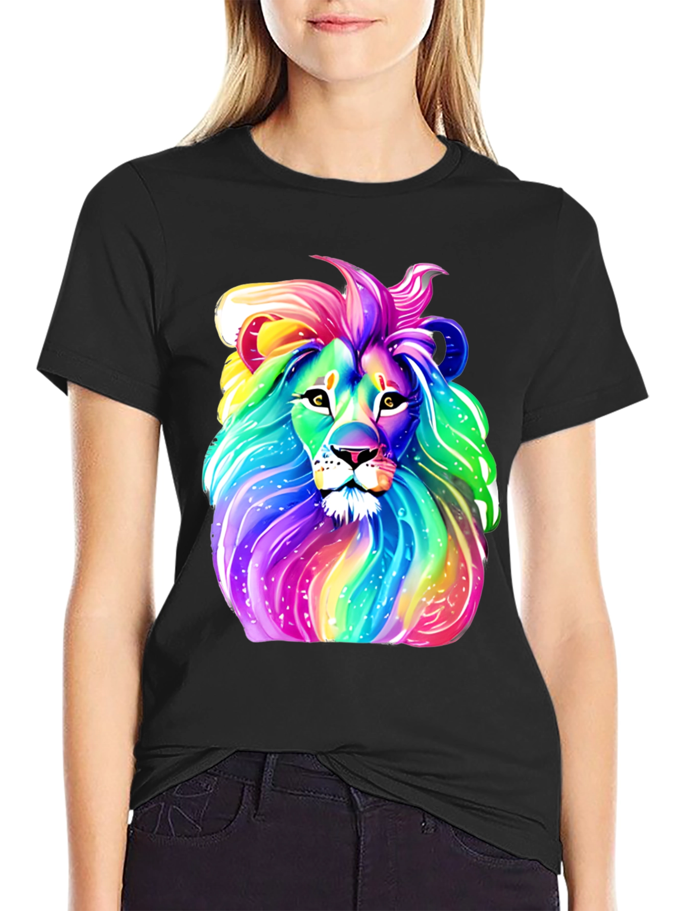 Black Rainbow Lion Graphic Tee - Men's Black T-Shirt view 2