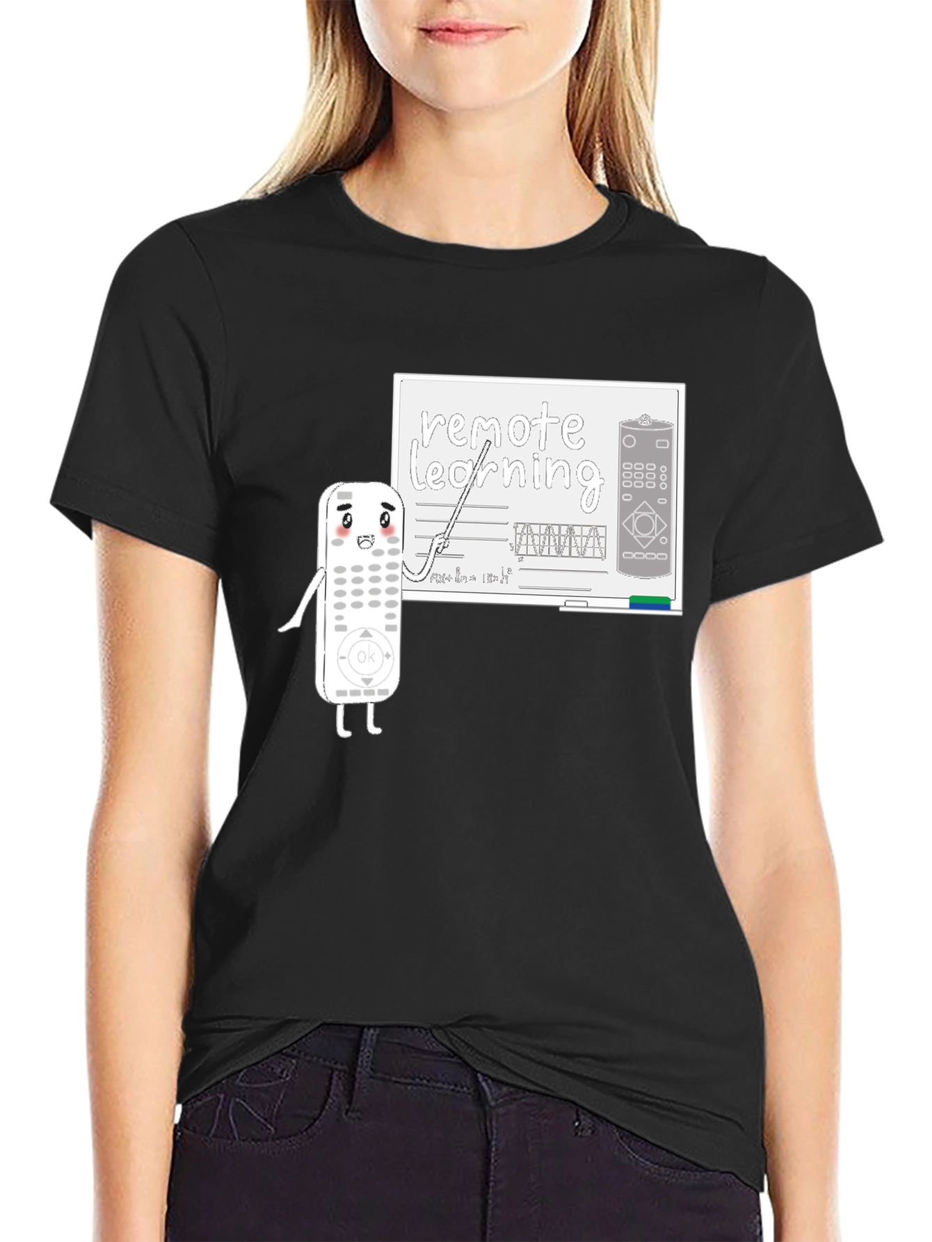 Black Remote Learning T-Shirt - Funny Cartoon Remote Teacher Tee view 2