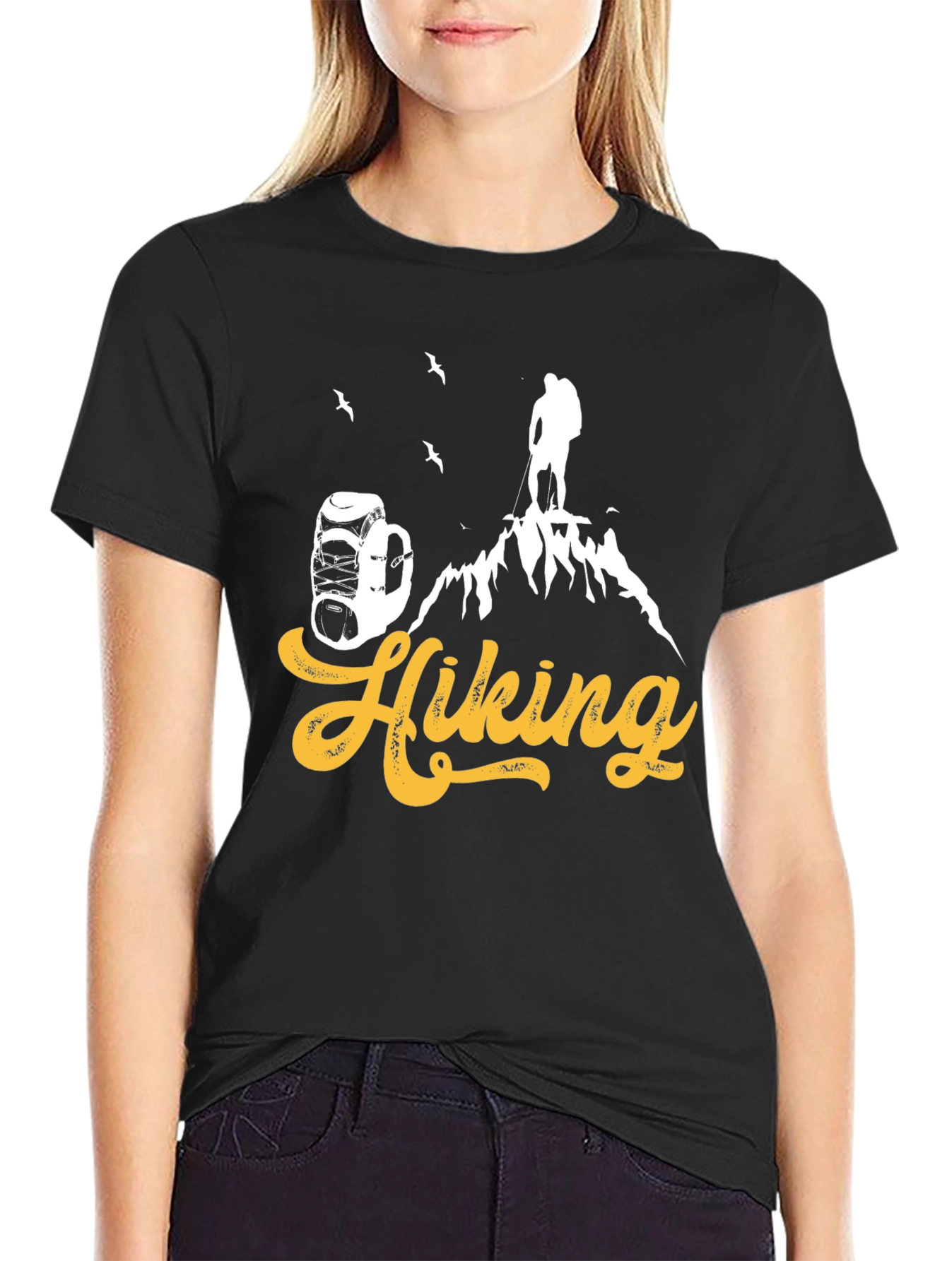 Black Hiking Adventure T-Shirt - Black Cotton Tee view 2