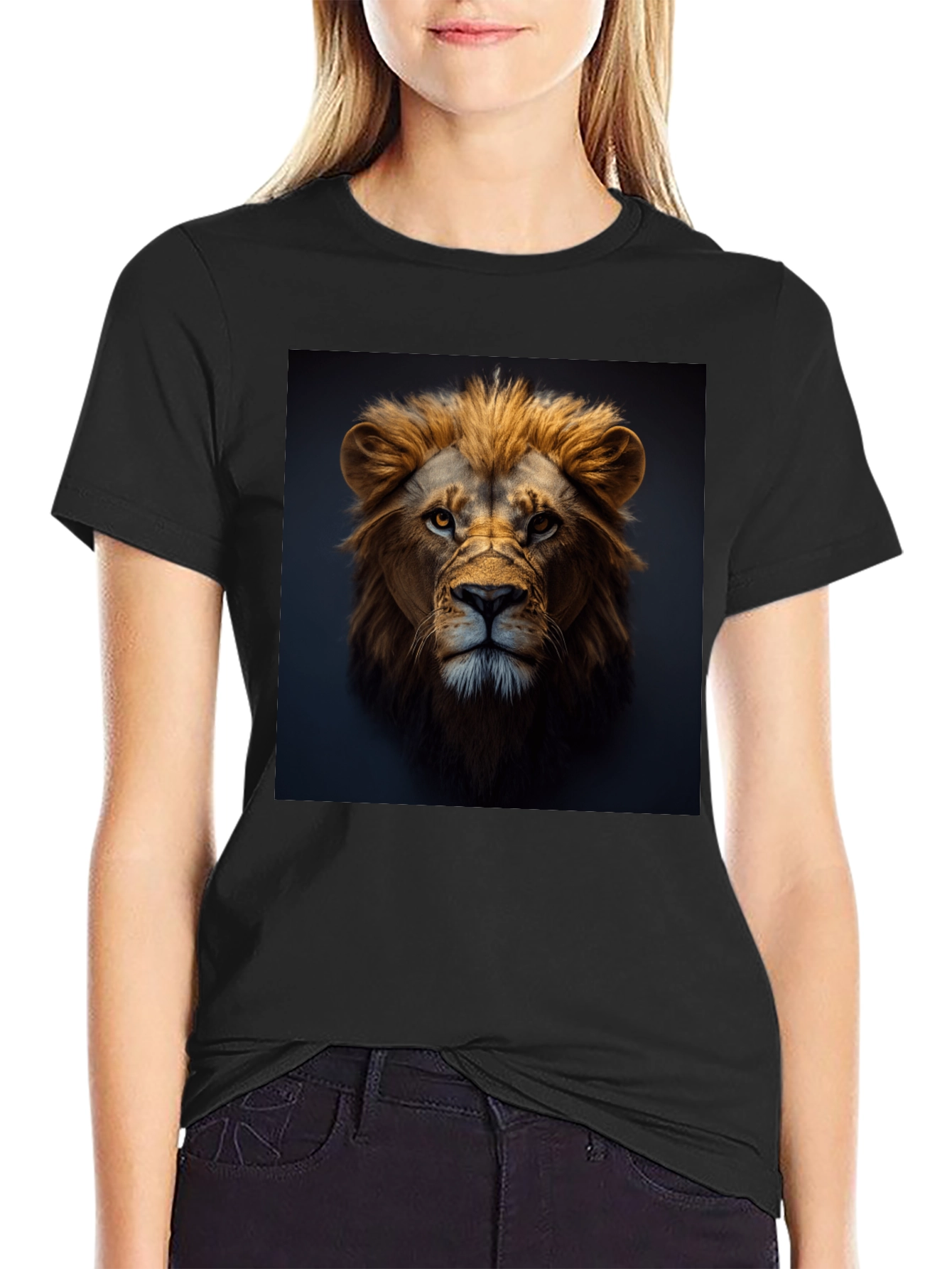 Black Lion Portrait Black T-Shirt view 2