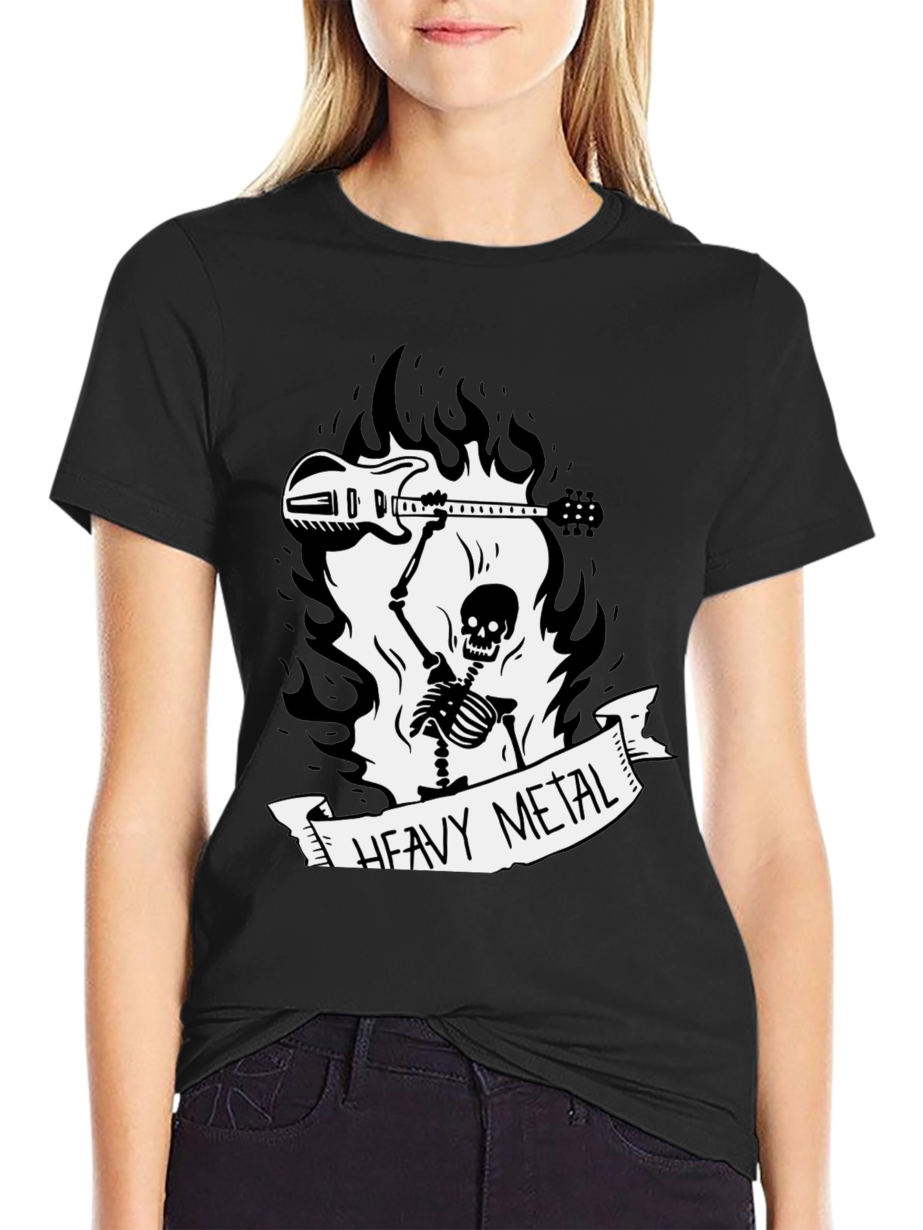 Black Heavy Metal Skeleton Graphic Tee view 2