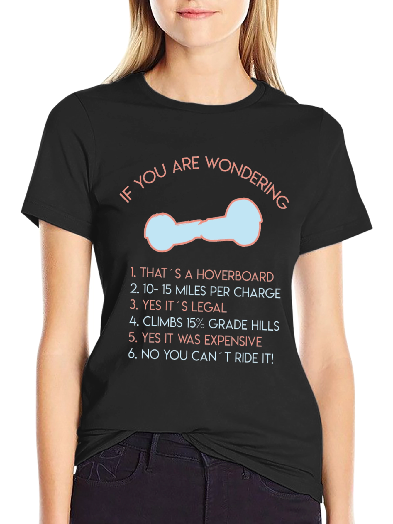 Black Funny Hoverboard T-Shirt view 2