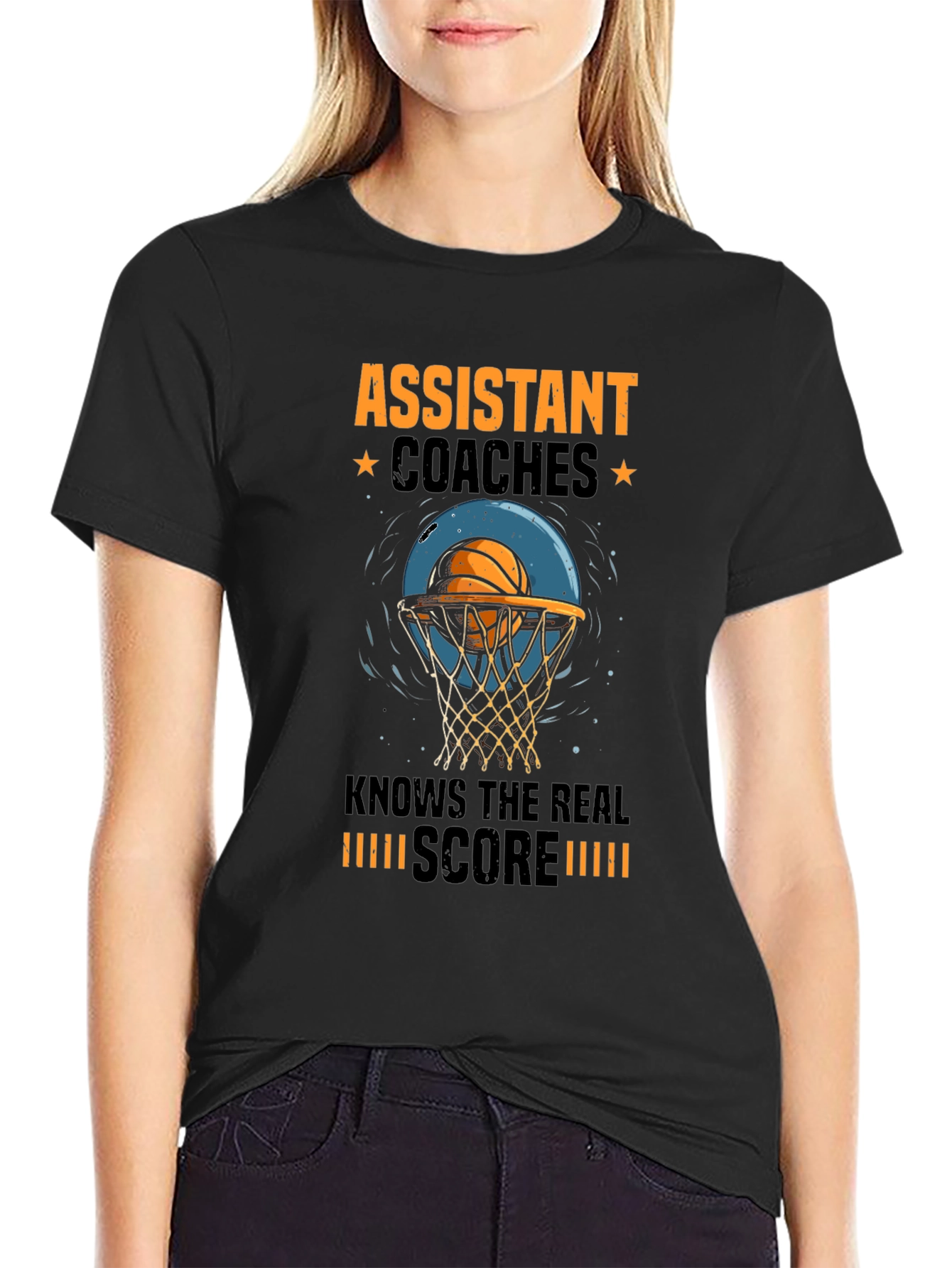 Black Assistant Coaches T-Shirt: Real Score Basketball Tee view 2