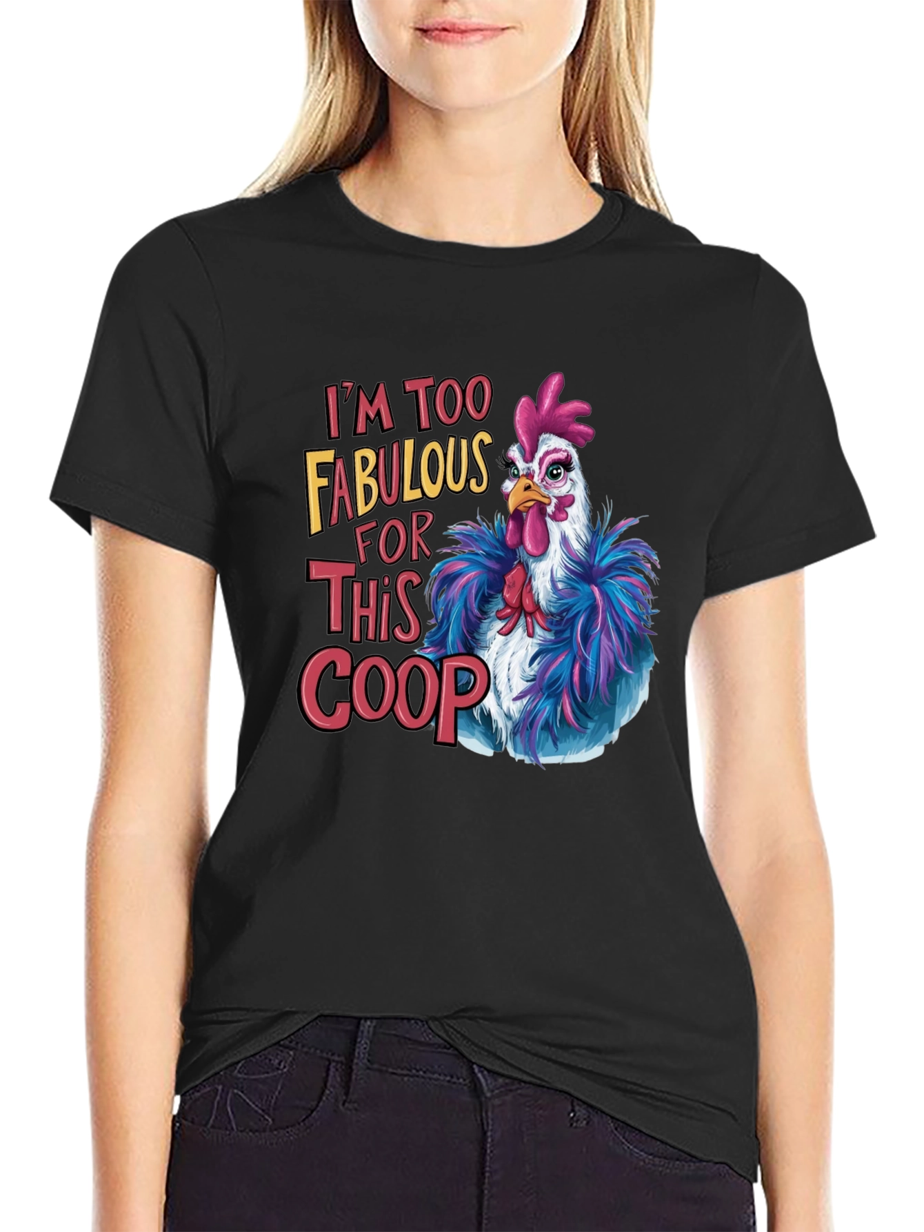 Black Fabulous Chicken T-Shirt - Funny Graphic Tee view 2