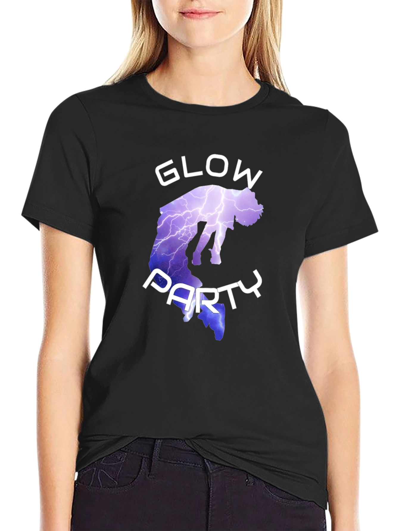 Black Glow Party Graphic Tee - Short Sleeve Cotton T-Shirt view 2
