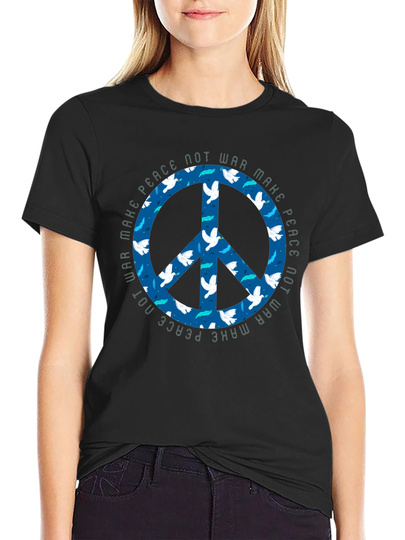 Black Peace Not War Dove Graphic T-Shirt view 2