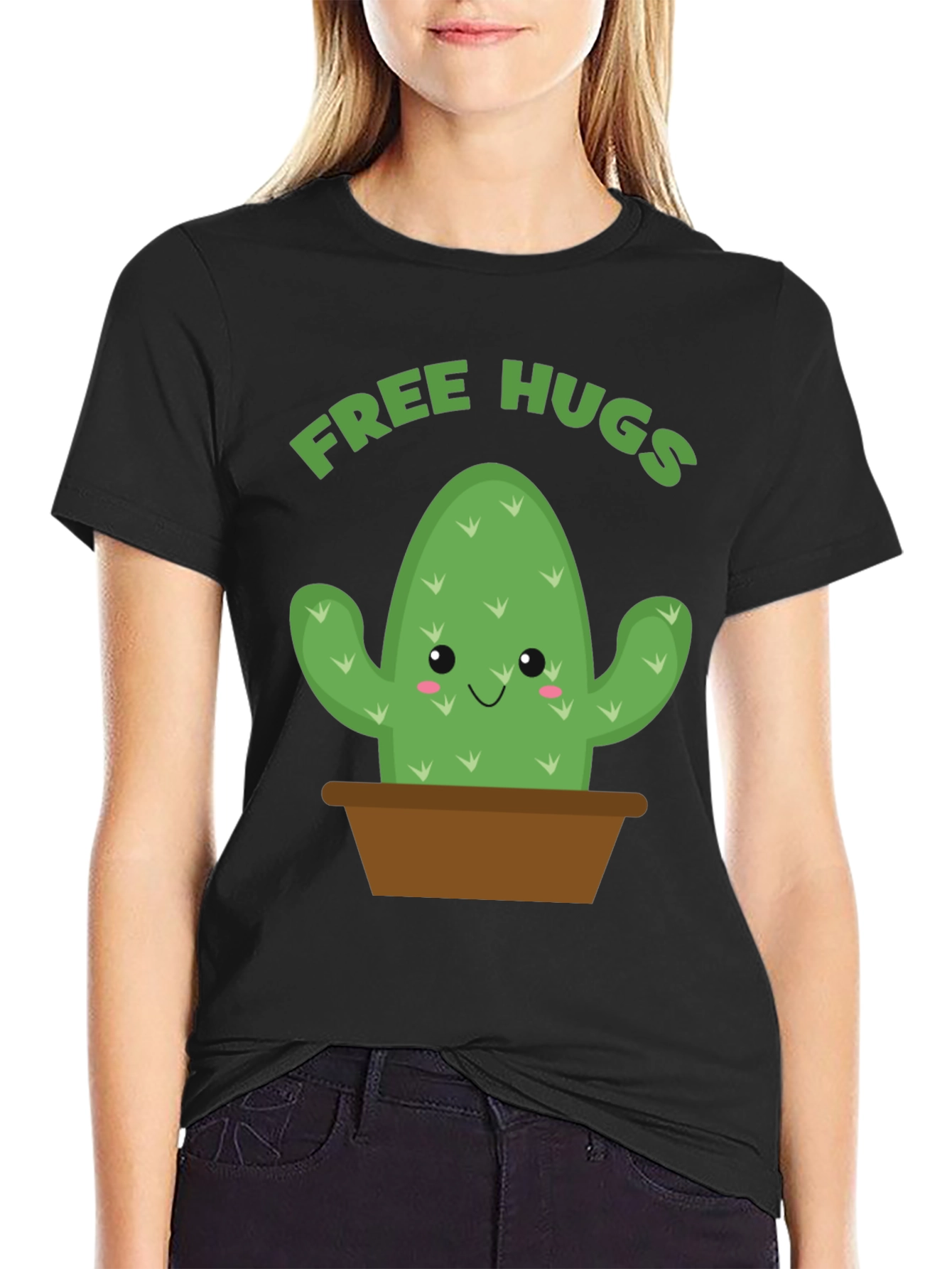 Black Free Hugs Cactus Graphic Tee view 2