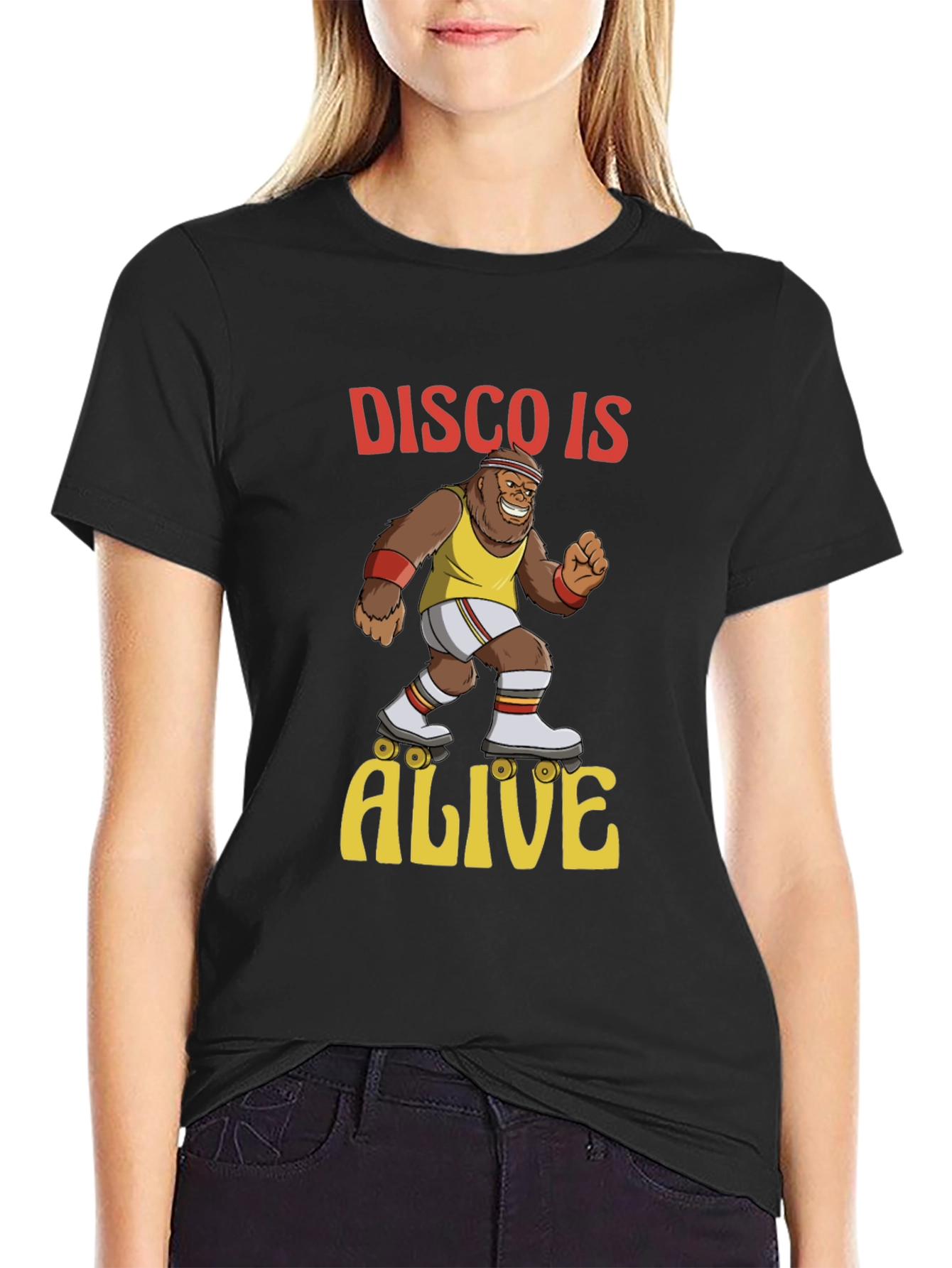 Black Disco Gorilla T-Shirt - Retro Roller Skate Design view 2