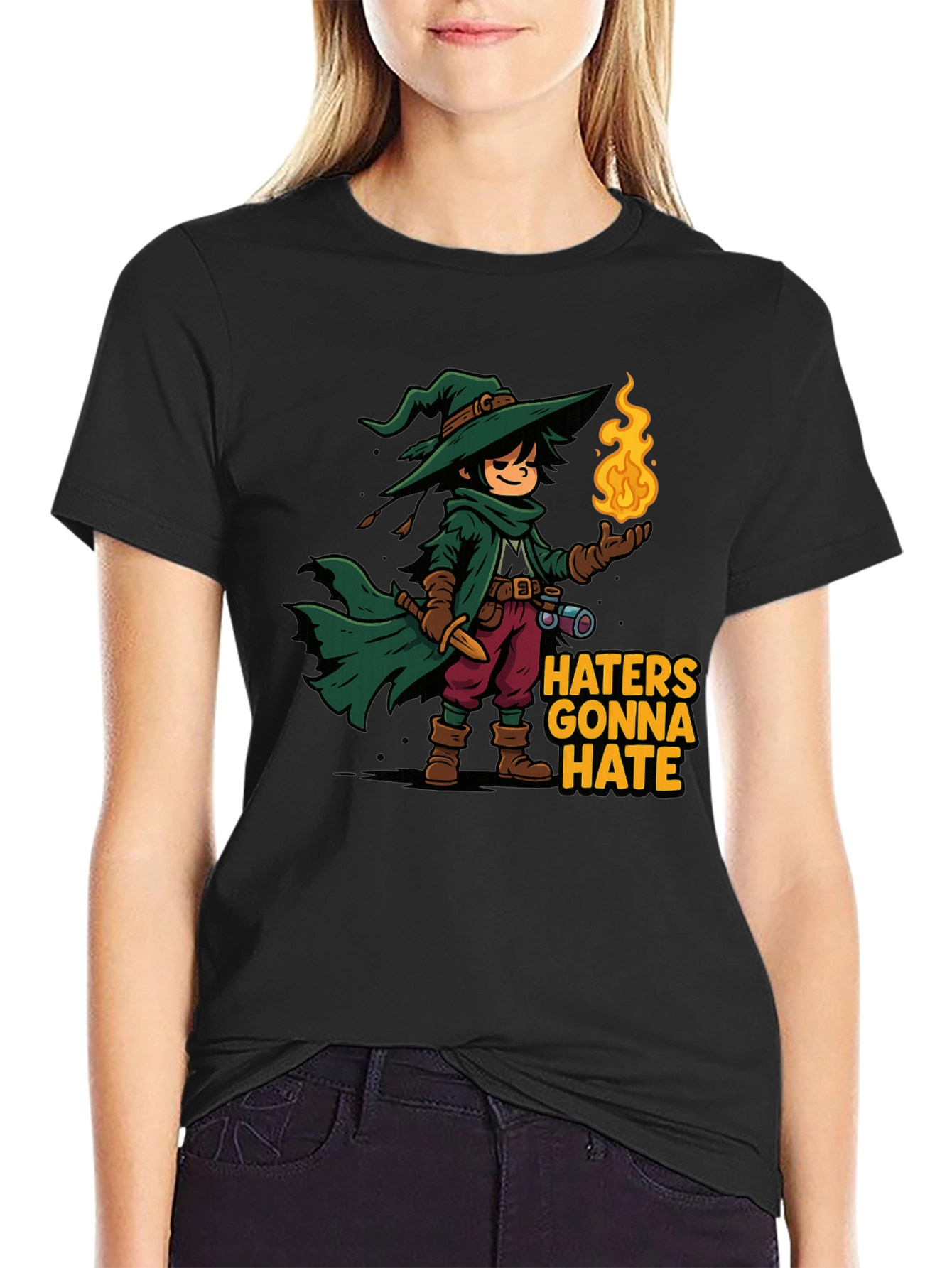 Black Haters Gonna Hate Wizard Cartoon T-Shirt view 2
