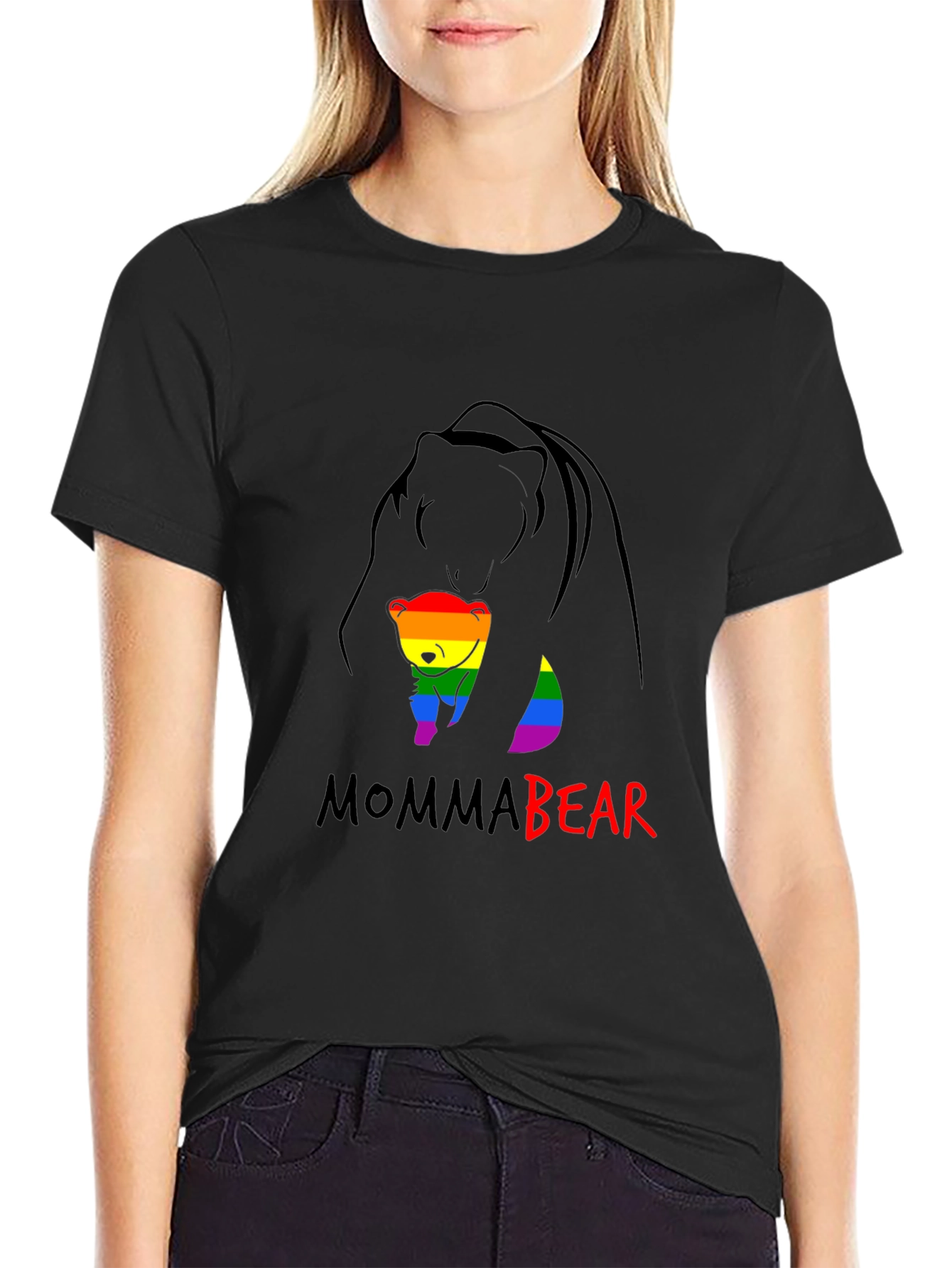 Black Momma Bear Pride T-Shirt - Rainbow Graphic Tee view 2