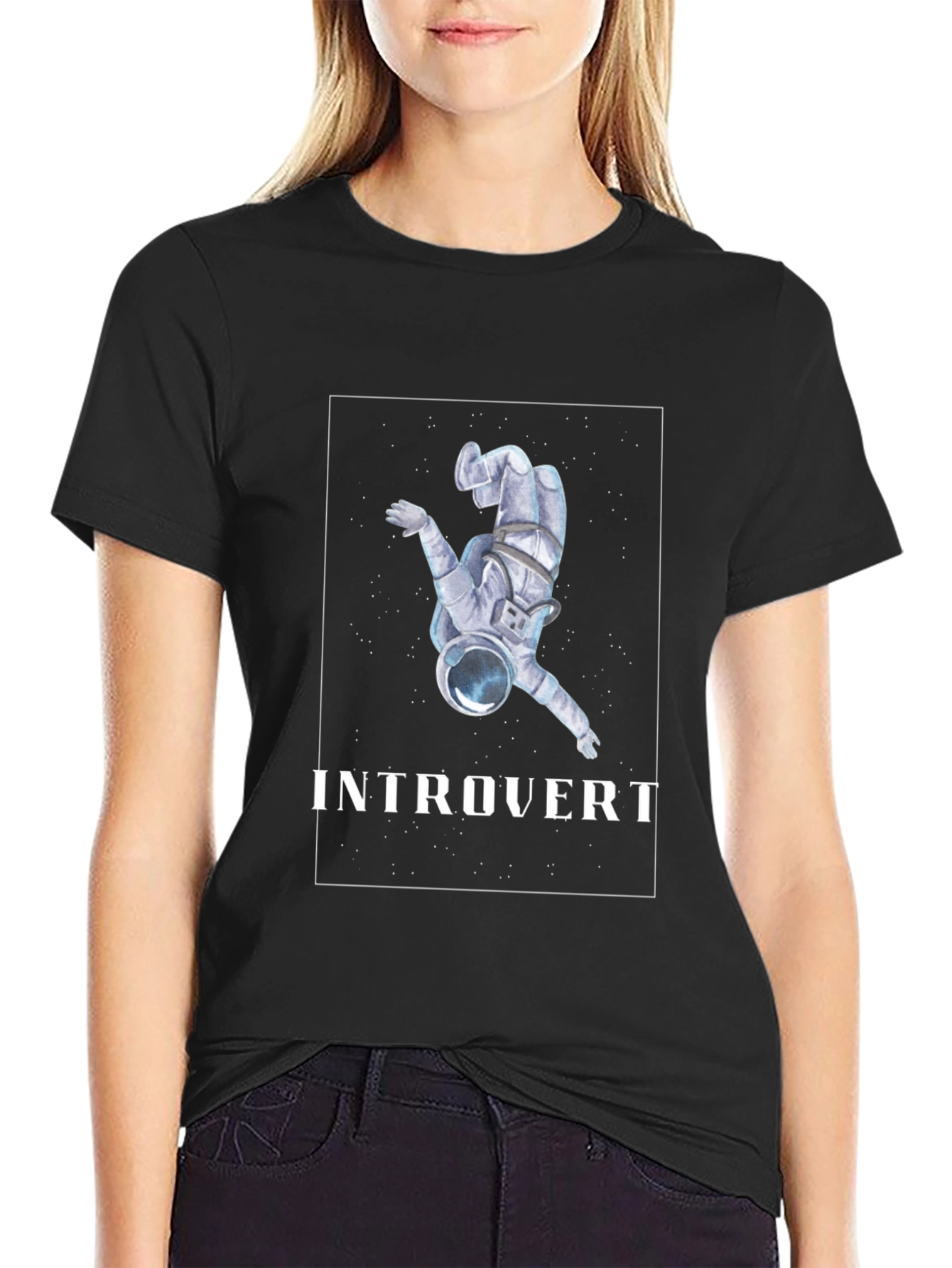 Black Introvert Astronaut Graphic T-Shirt view 2