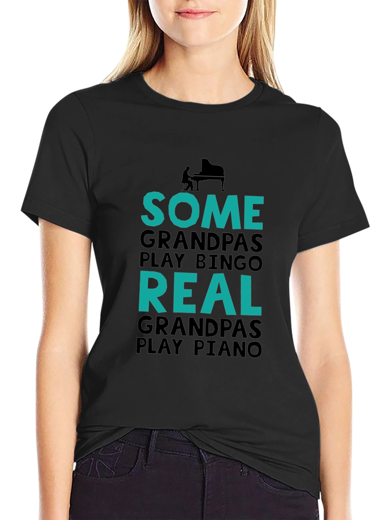 Black Real Grandpas Play Piano Graphic Tee view 2