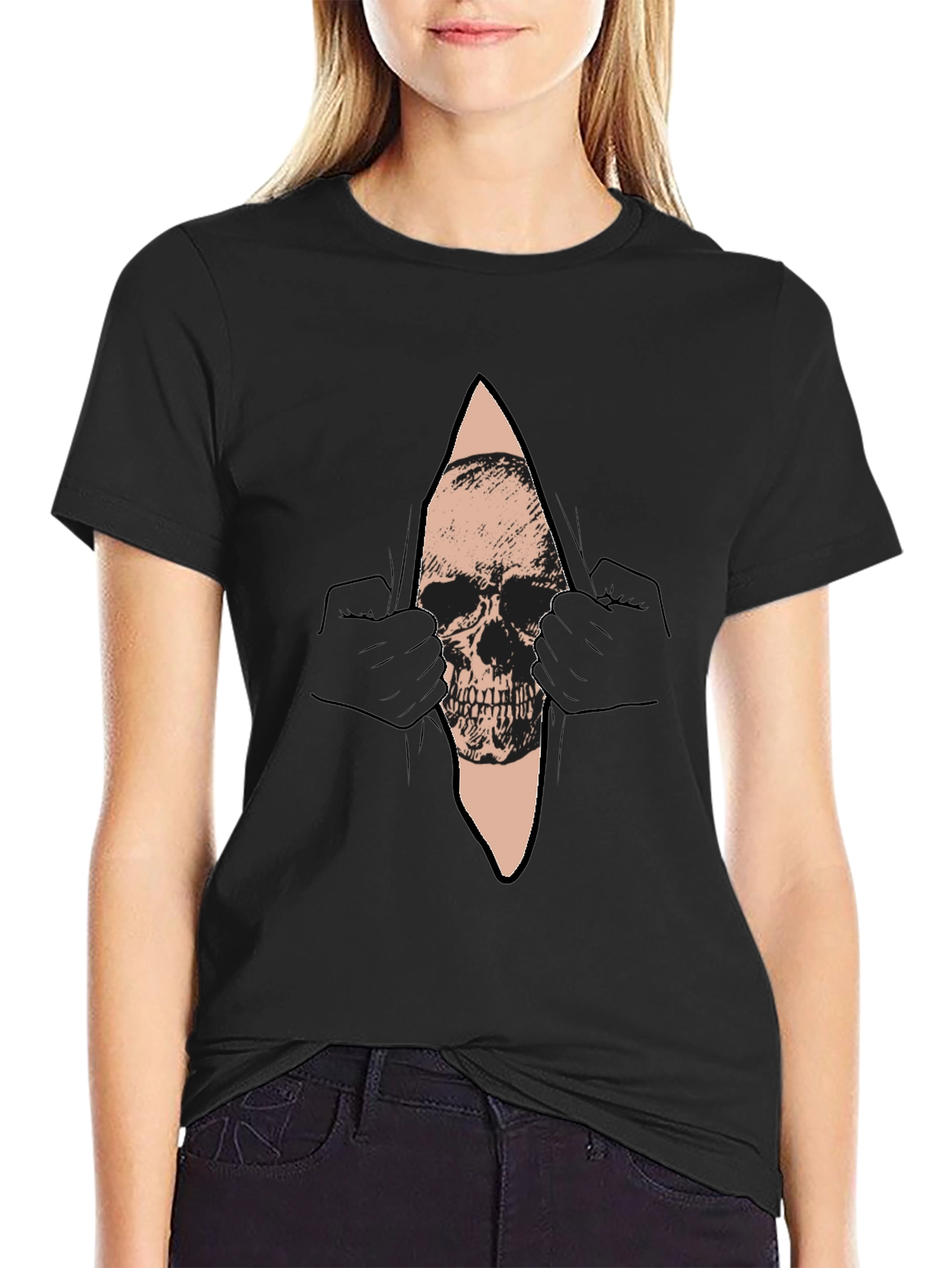 Black Skull Graphic T-Shirt - Men's Black Crew Neck Tee view 2