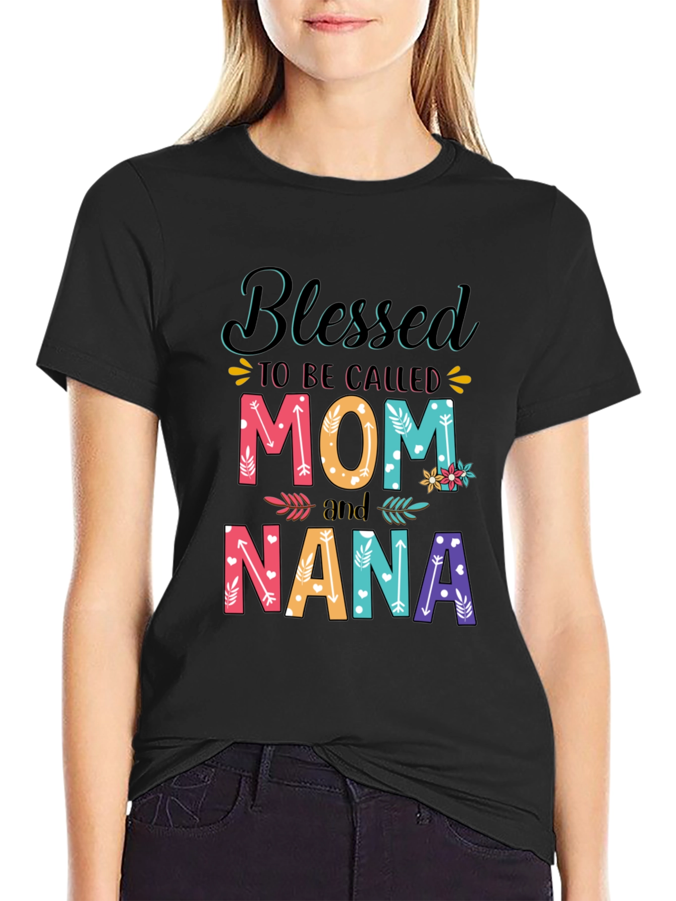 Black Blessed Mom and Nana T-Shirt view 2