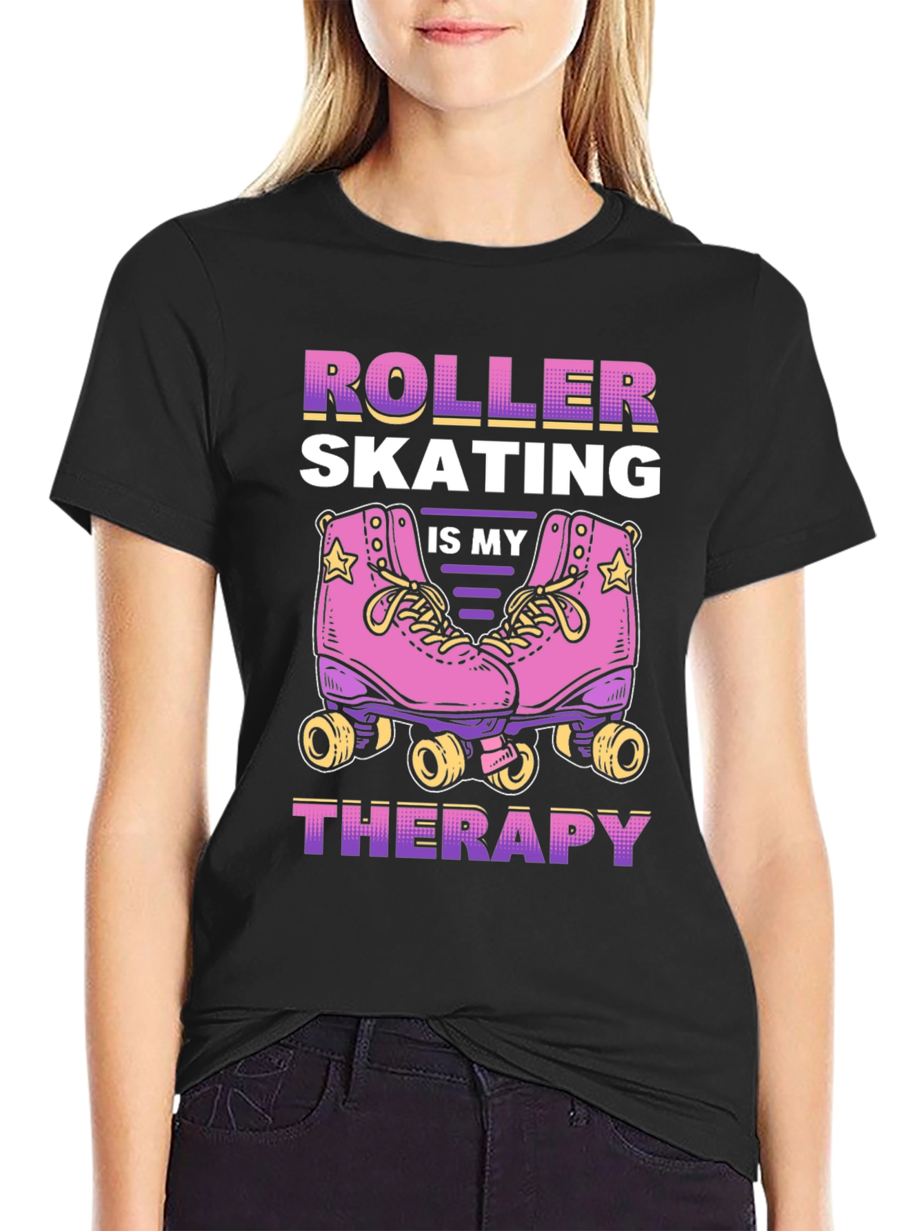 Black Roller Skating is My Therapy T-Shirt view 2