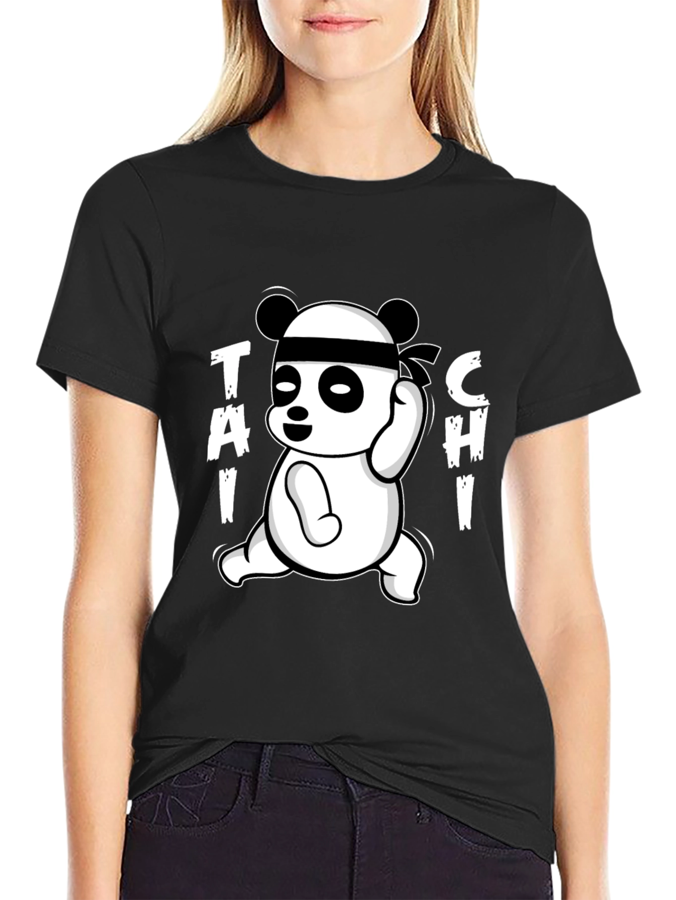 Black Tai Chi Panda Black T-Shirt view 2