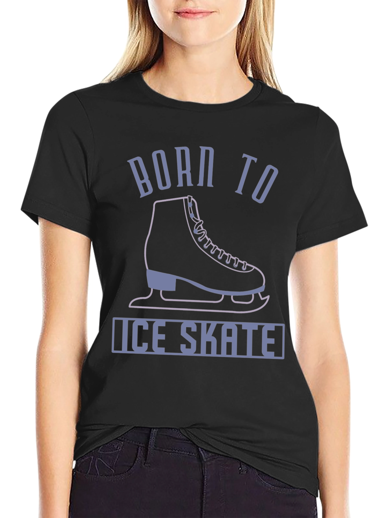 Black Born to Ice Skate T-Shirt - Black Graphic Tee view 2