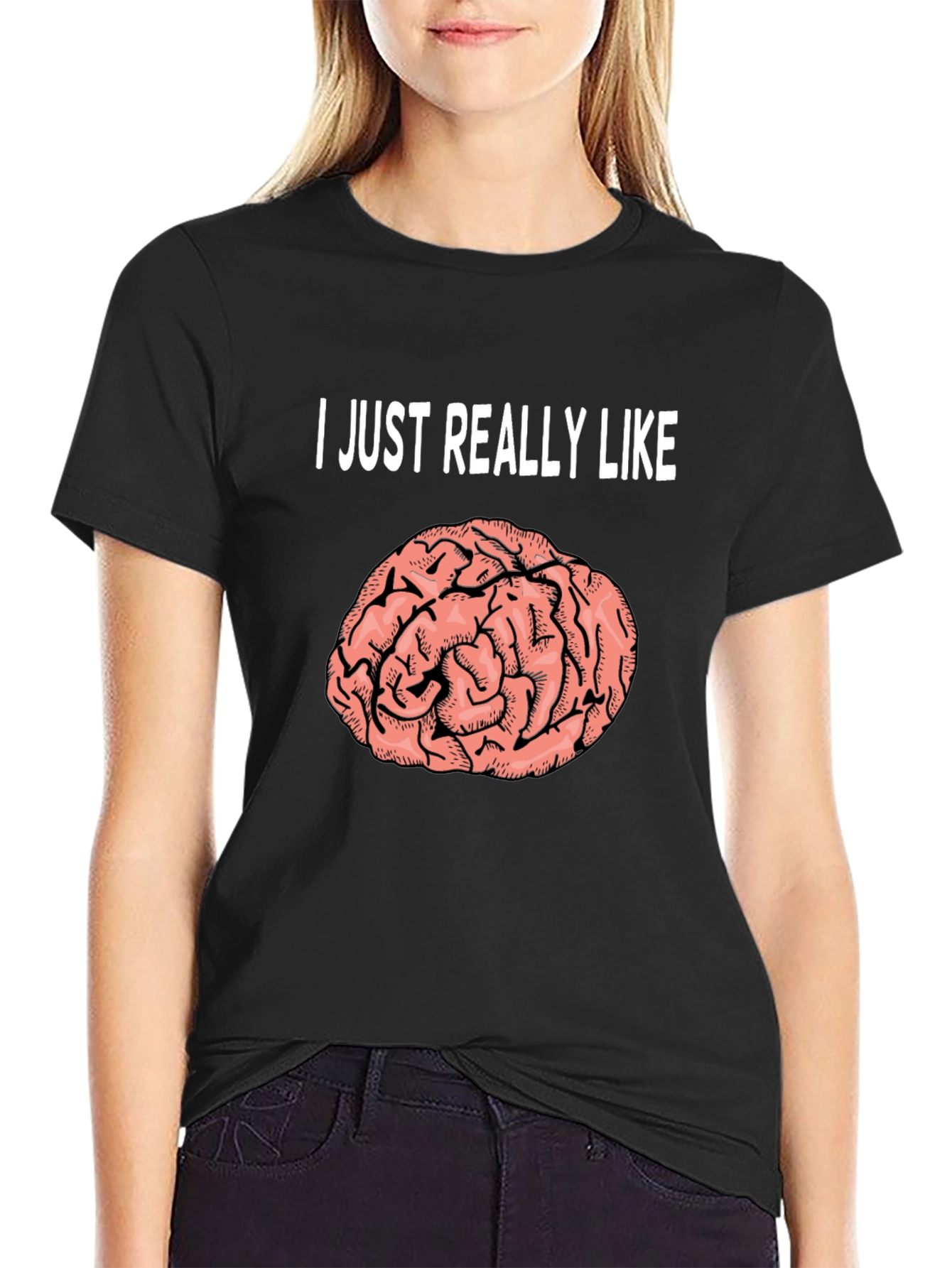 Black Brain Graphic T-Shirt: I Just Really Like Brains Tee view 2