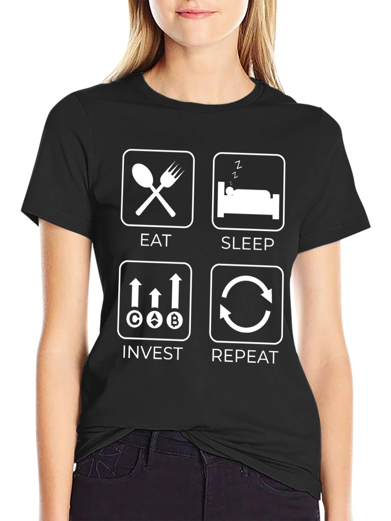 Black Eat Sleep Invest Repeat Graphic Tee view 2