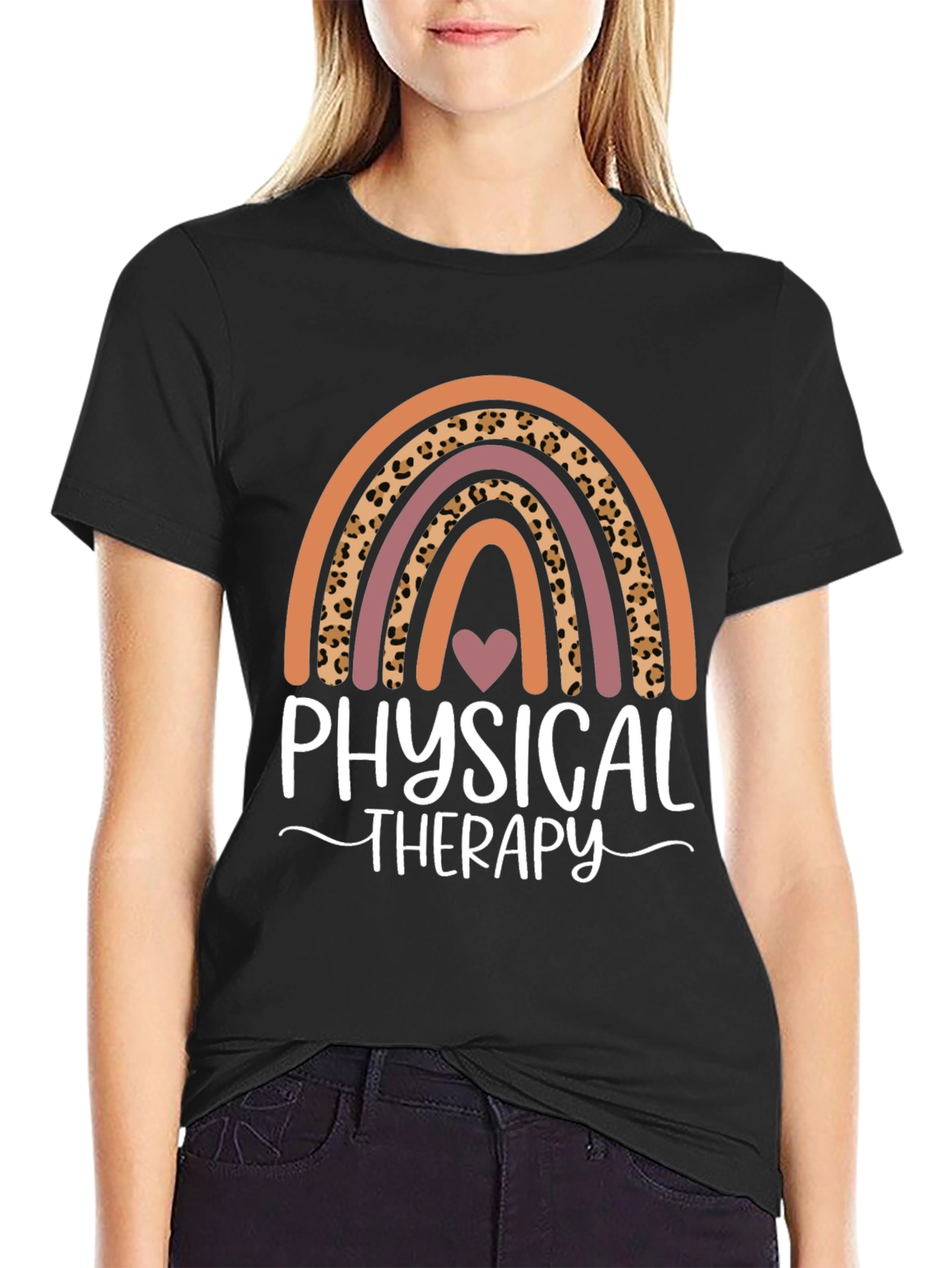 Black Physical Therapy Rainbow Leopard T-Shirt view 2