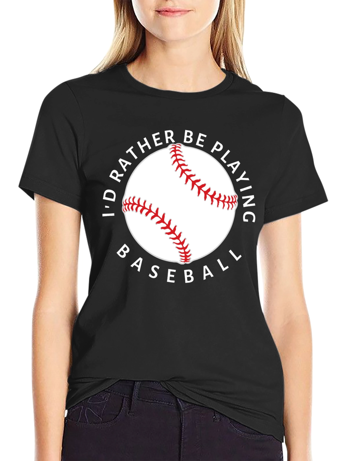 Black I'd Rather Be Playing Baseball Black Tee view 2