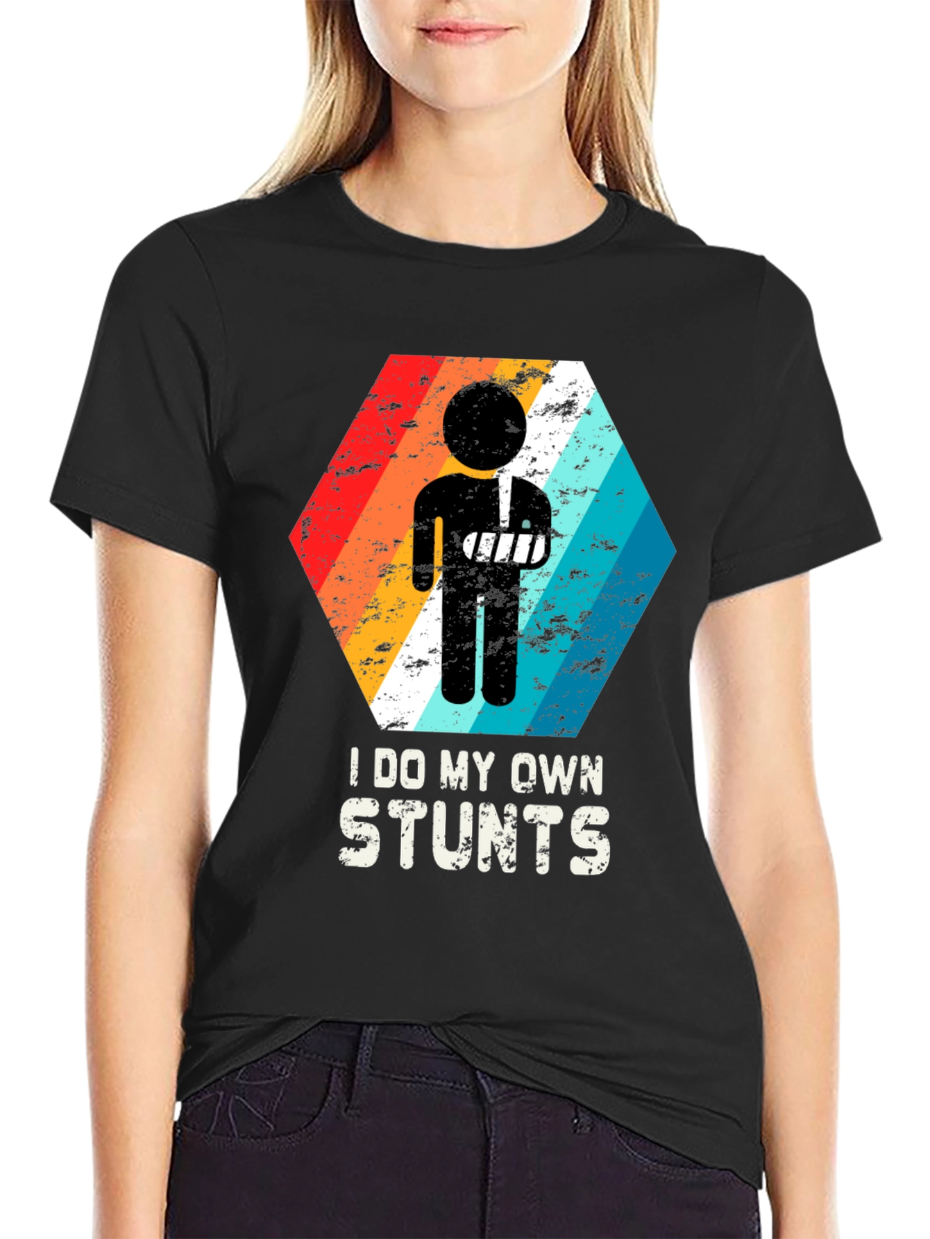 Black I Do My Own Stunts Broken Arm T-Shirt view 2