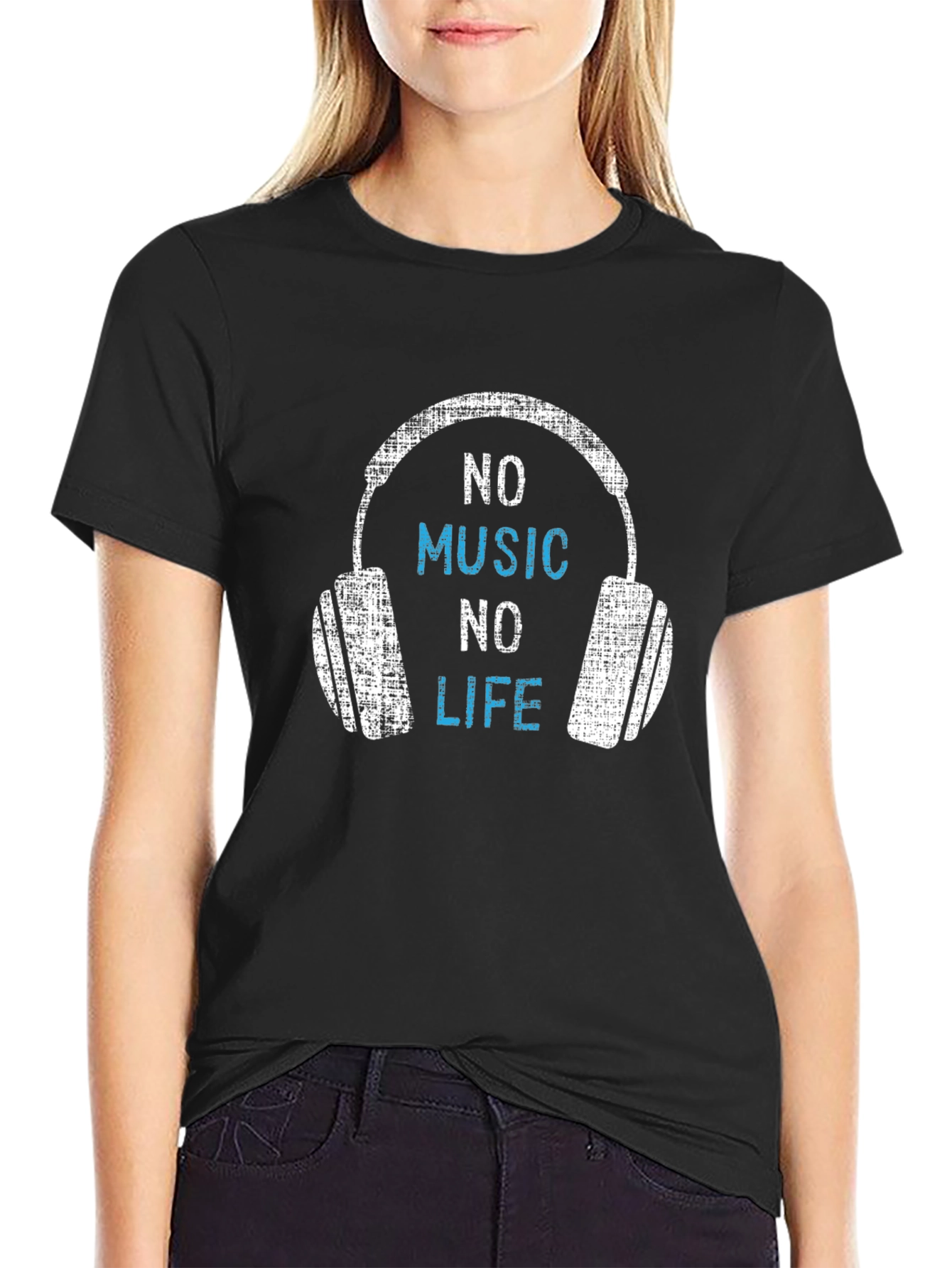 Black No Music No Life T-Shirt - Music Lover Tee view 2