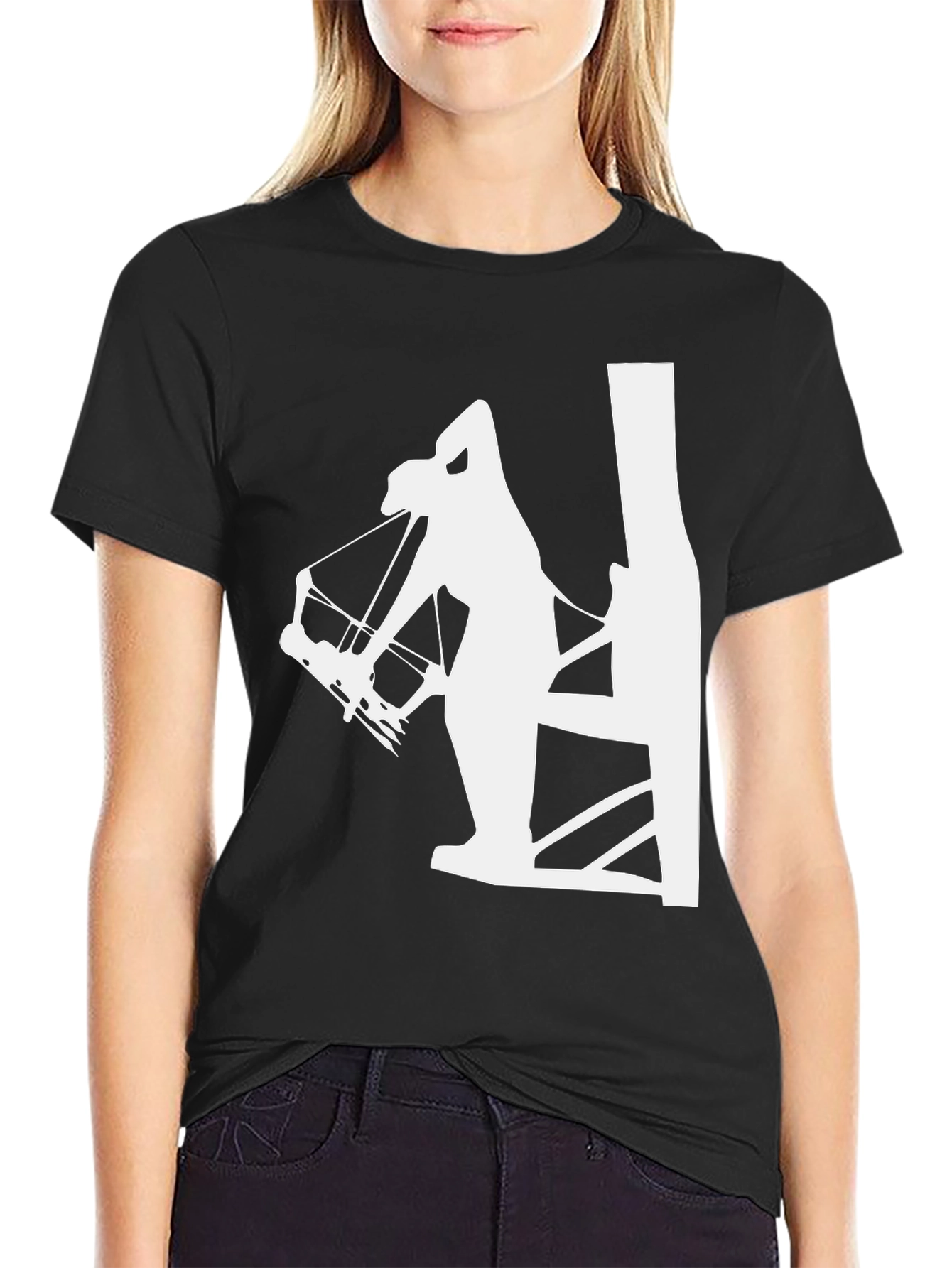 Black Archer Silhouette Graphic Tee - Black Cotton T-Shirt view 2