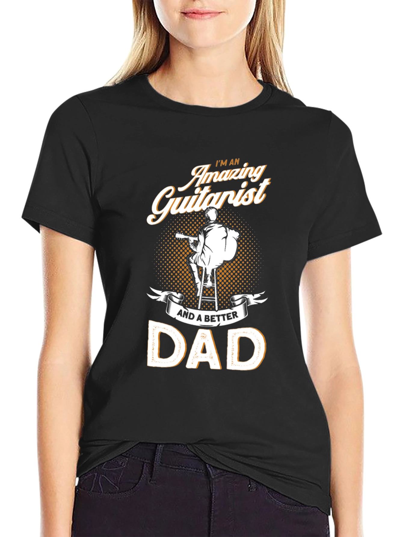 Black Amazing Guitarist Dad Black T-Shirt view 2