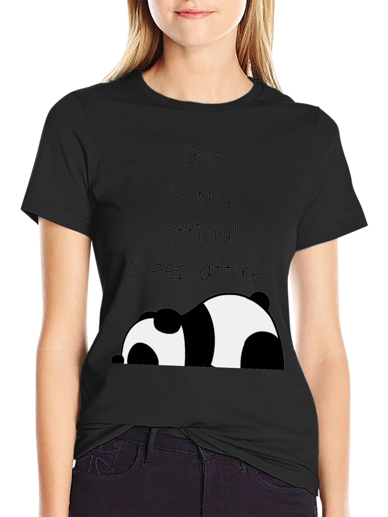Black Funny Panda Sleep Attire T-Shirt view 2