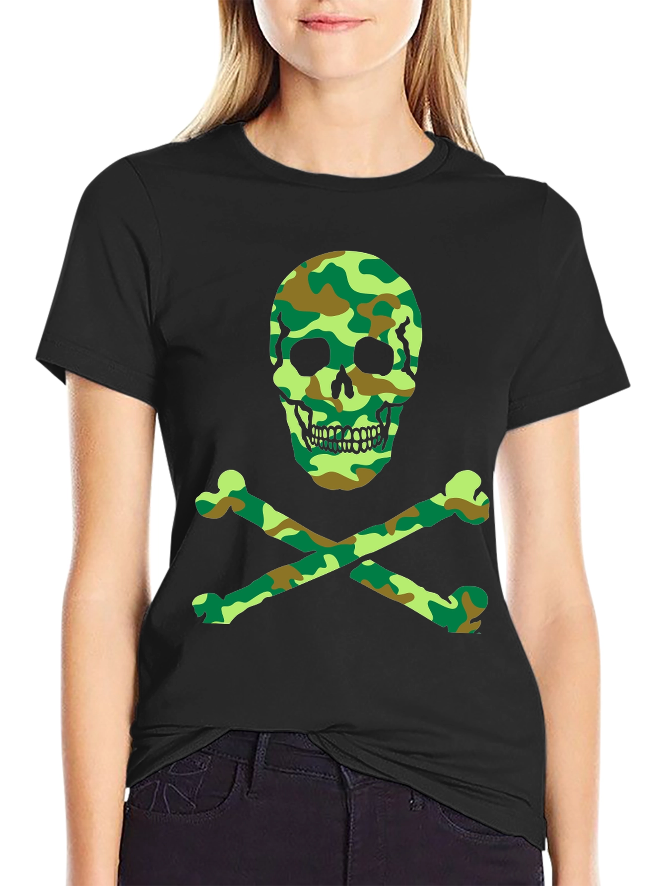 Black Camo Skull & Crossbones Graphic T-Shirt view 2