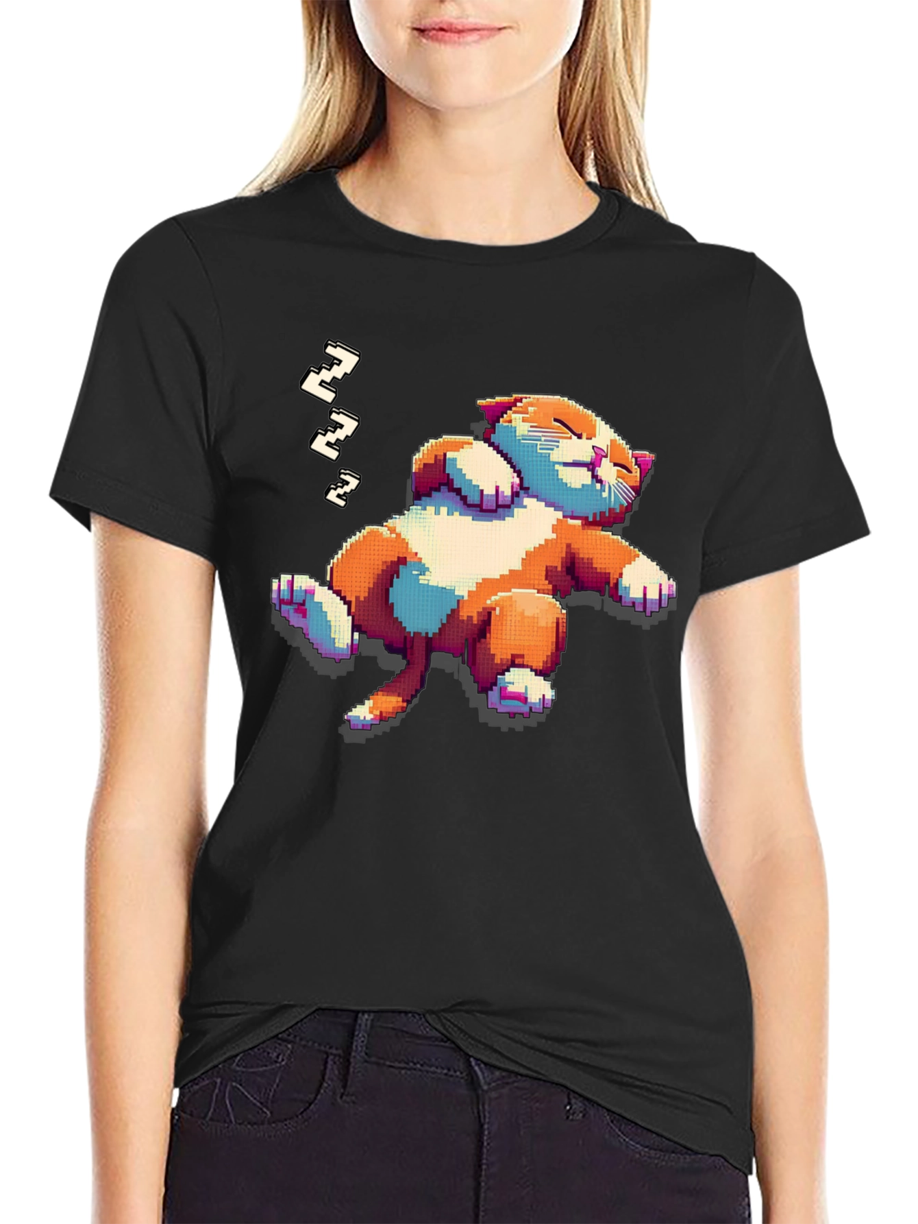 Black Pixel Cat Nap T-Shirt view 2