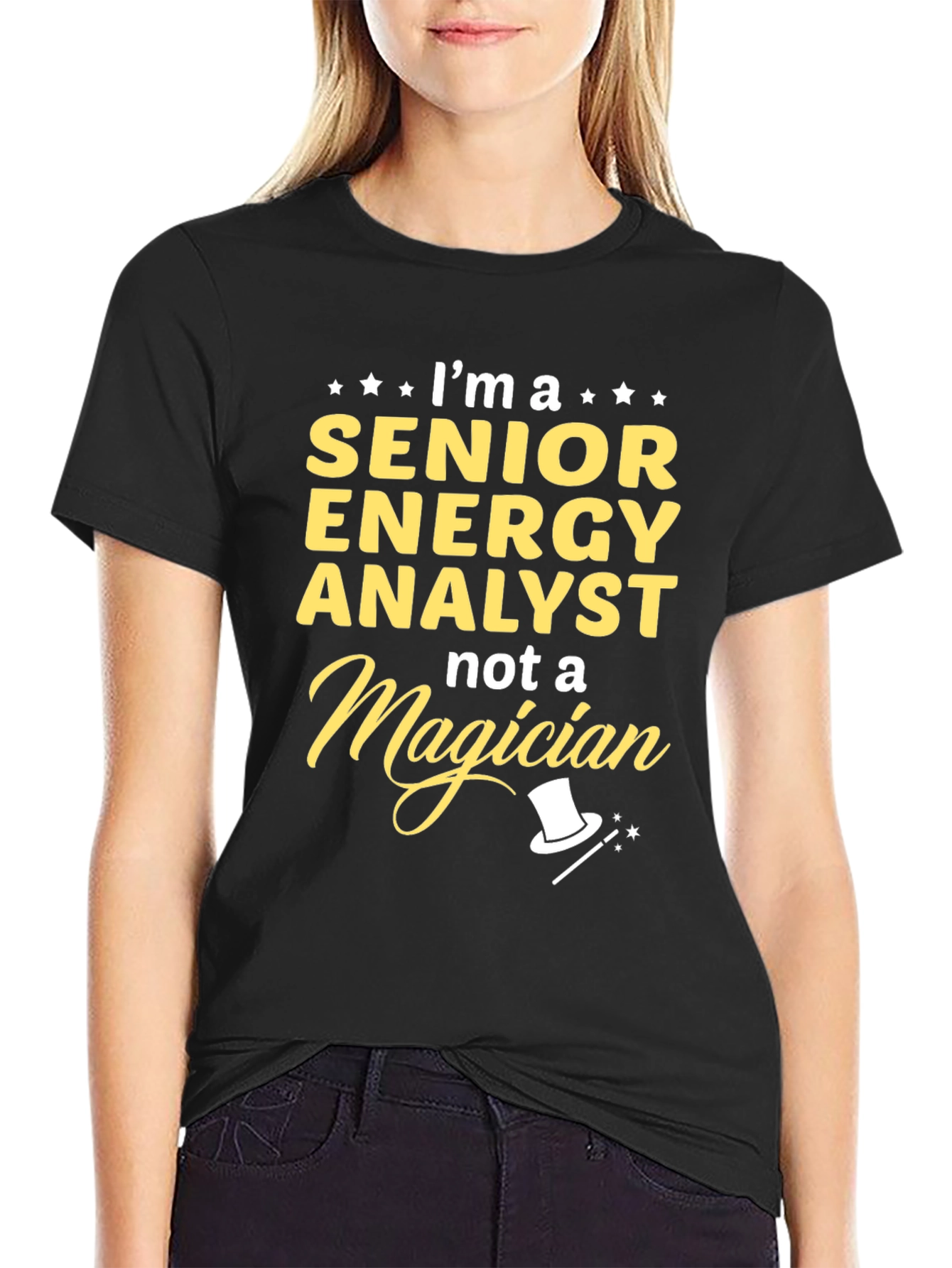 Black Senior Energy Analyst Not A Magician Black T-Shirt view 2