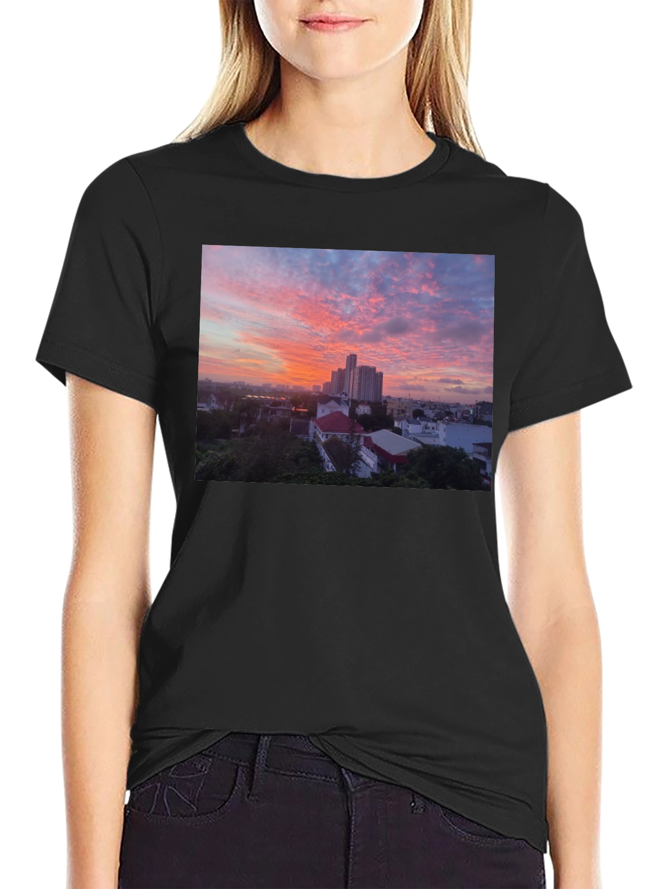 Black Sunset Cityscape Graphic Tee view 2