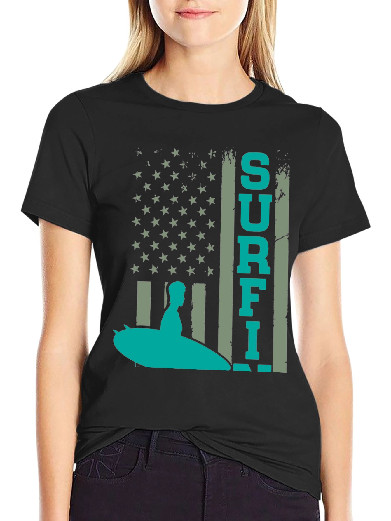 Black Surf American Flag T-Shirt view 2
