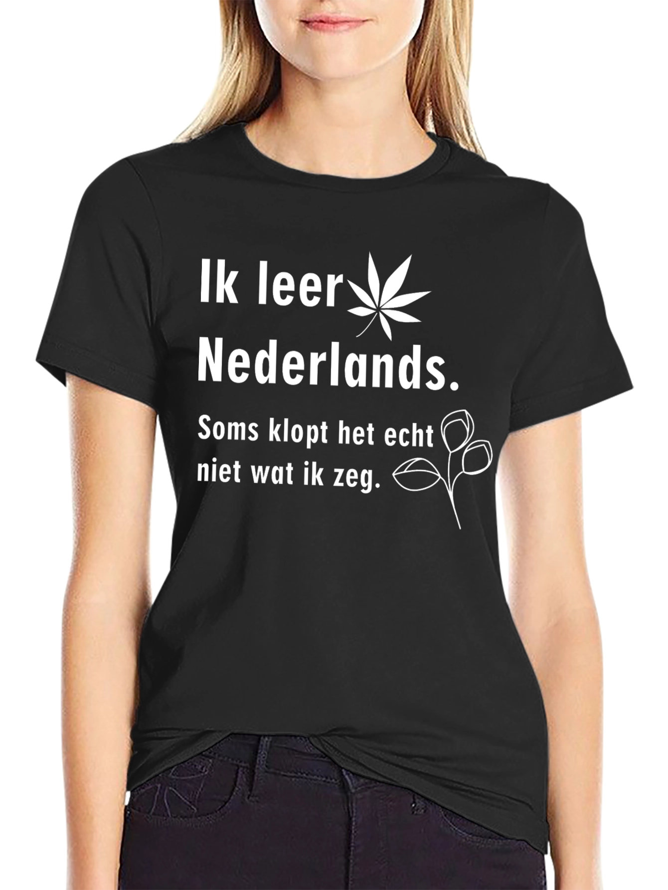 Black Humorous 'Learning Dutch' Graphic T-Shirt view 2
