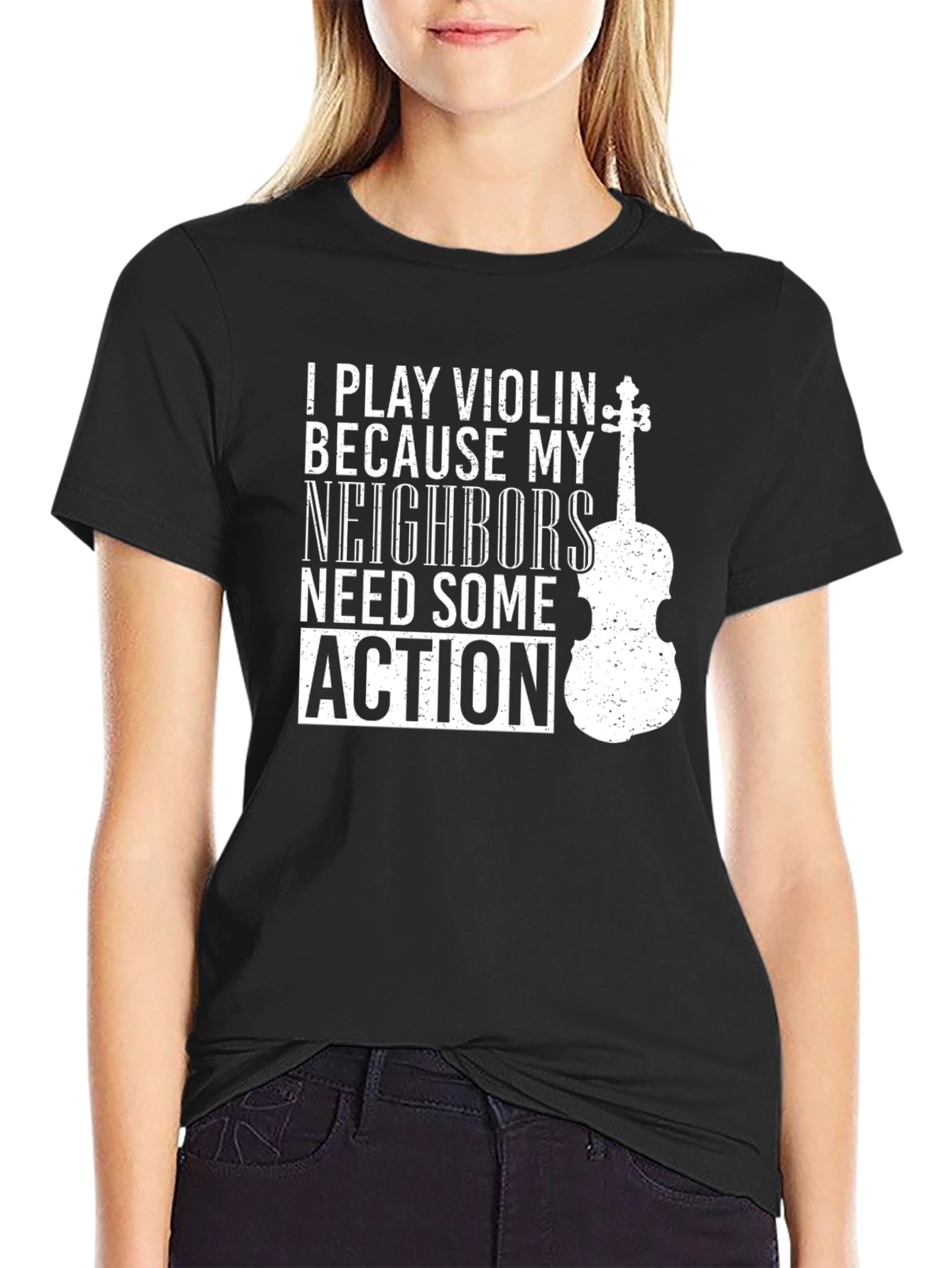 Black Funny Violin Player Graphic Tee view 2