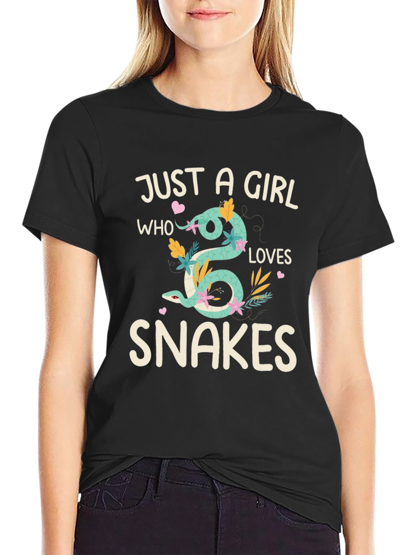Black Just A Girl Who Loves Snakes T-Shirt view 2