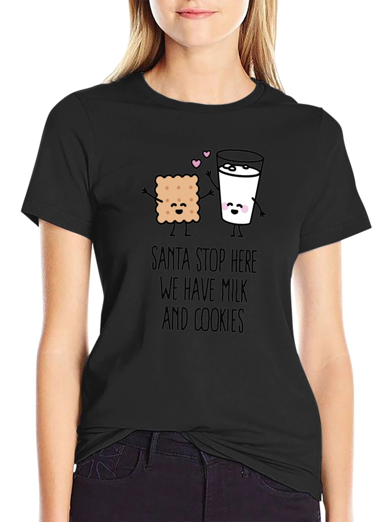 Black Santa Stop Here Milk & Cookies Graphic Tee view 2