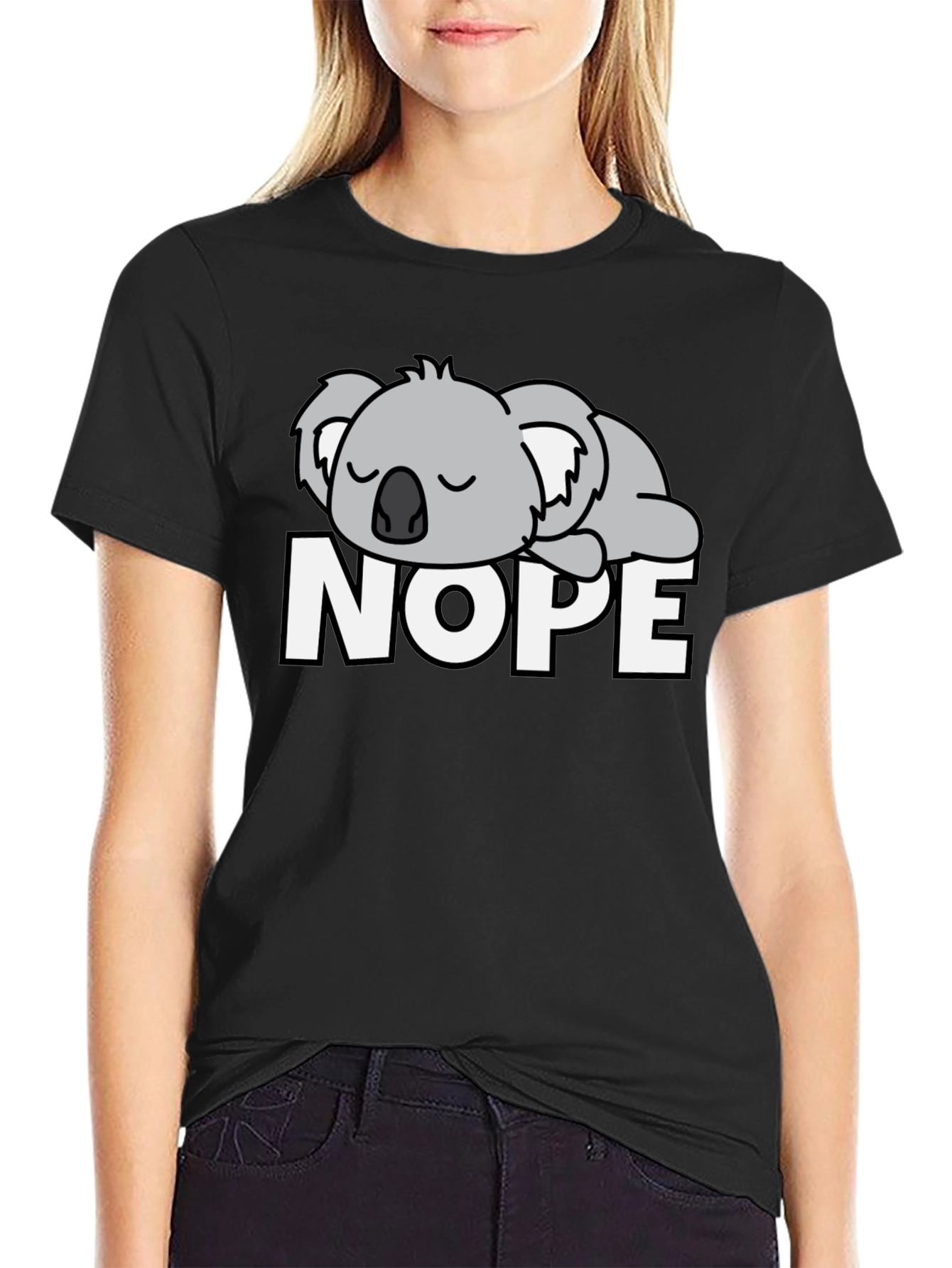 Black Nope Koala Graphic T-Shirt - Funny Lazy Day Tee view 2