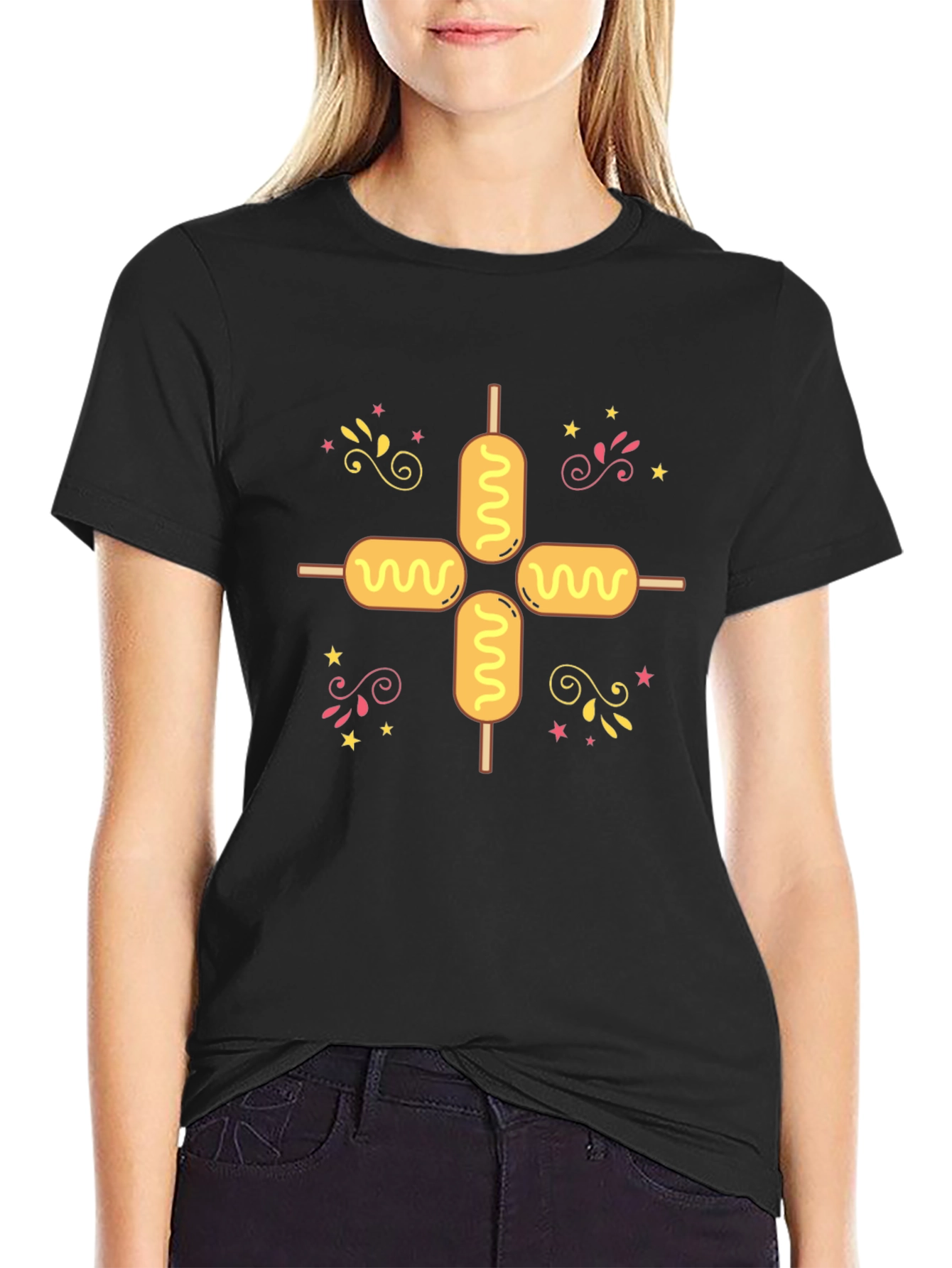 Black Corn Dog Pattern Tee view 2