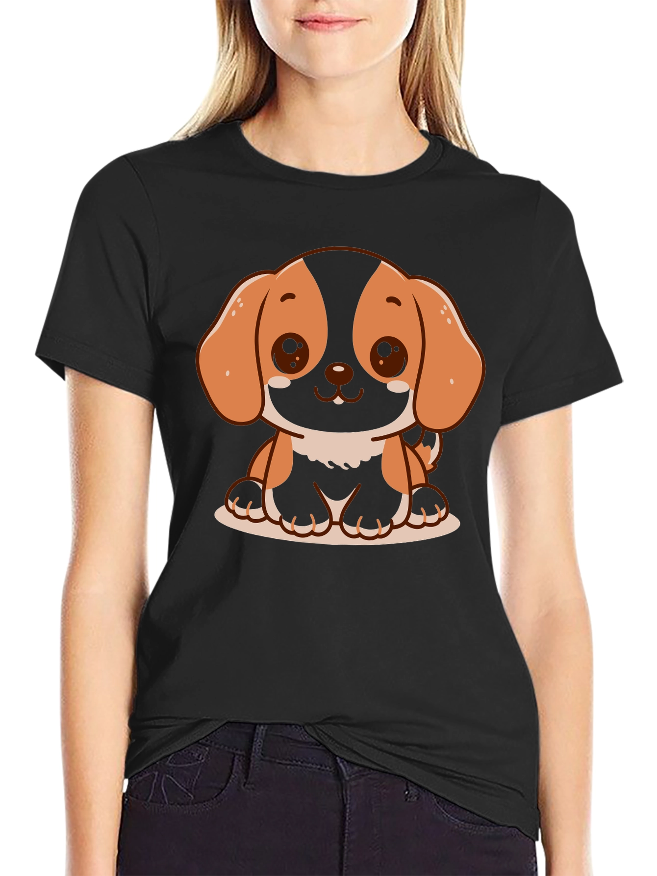 Black Cute Dog Graphic T-Shirt - Black view 2