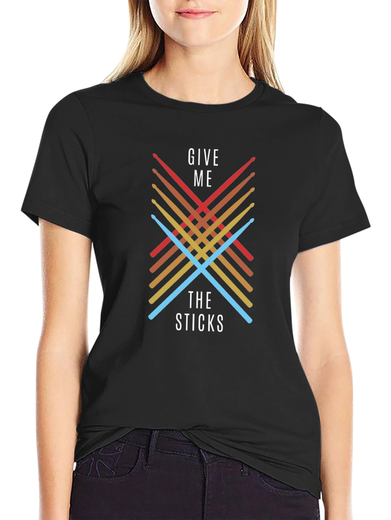 Black Give Me The Sticks Graphic Tee - Musician Gift view 2